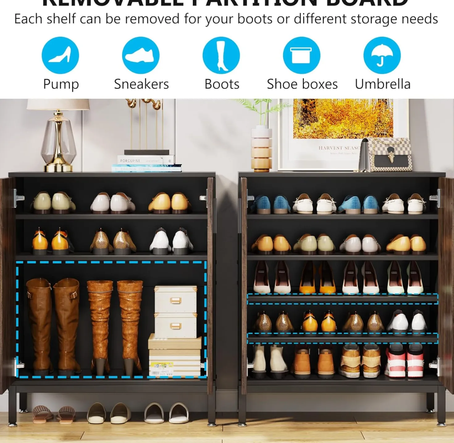31.49" Shoe Cabinet with Doors for 20 Pairs, 5 Tier Modern Freestanding Shoe Storage Organizer