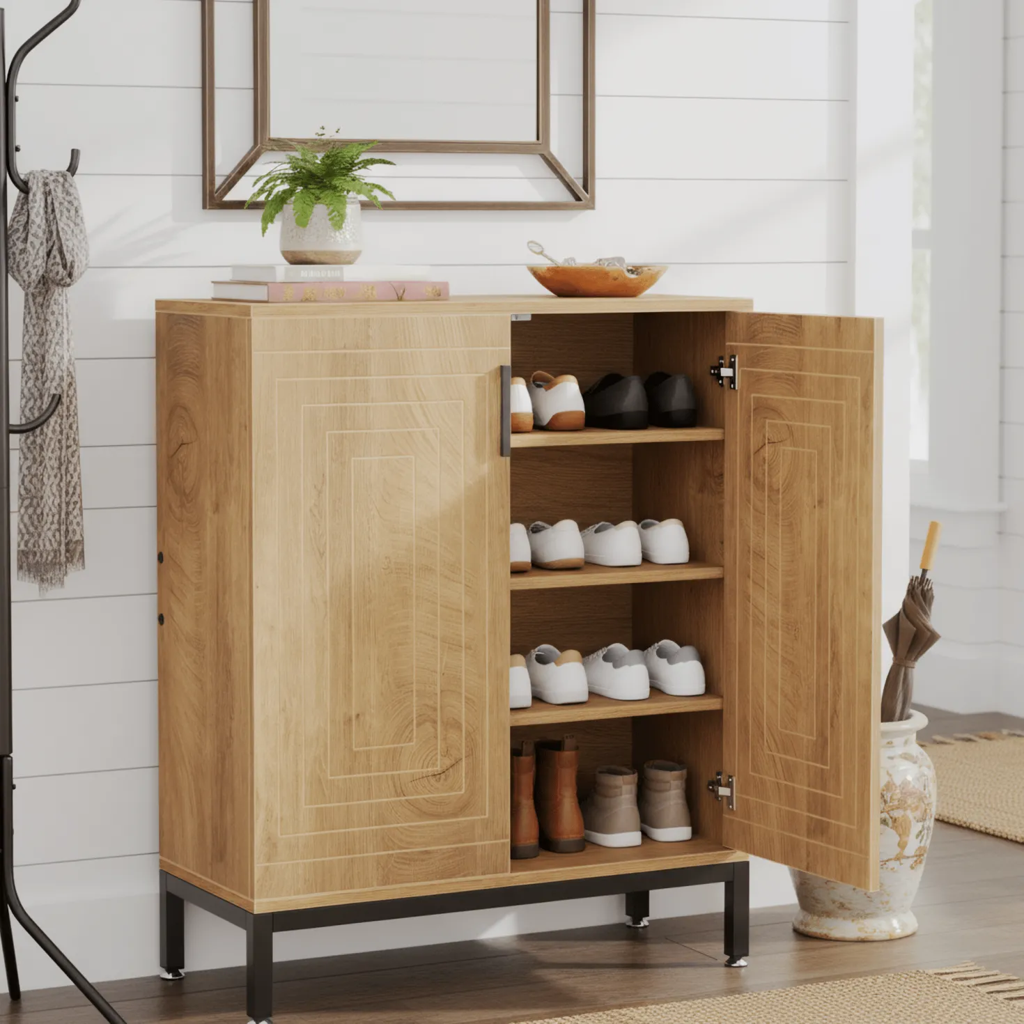 31.49" Shoe Cabinet with Doors for 20 Pairs, 5 Tier Modern Freestanding Shoe Storage Organizer
