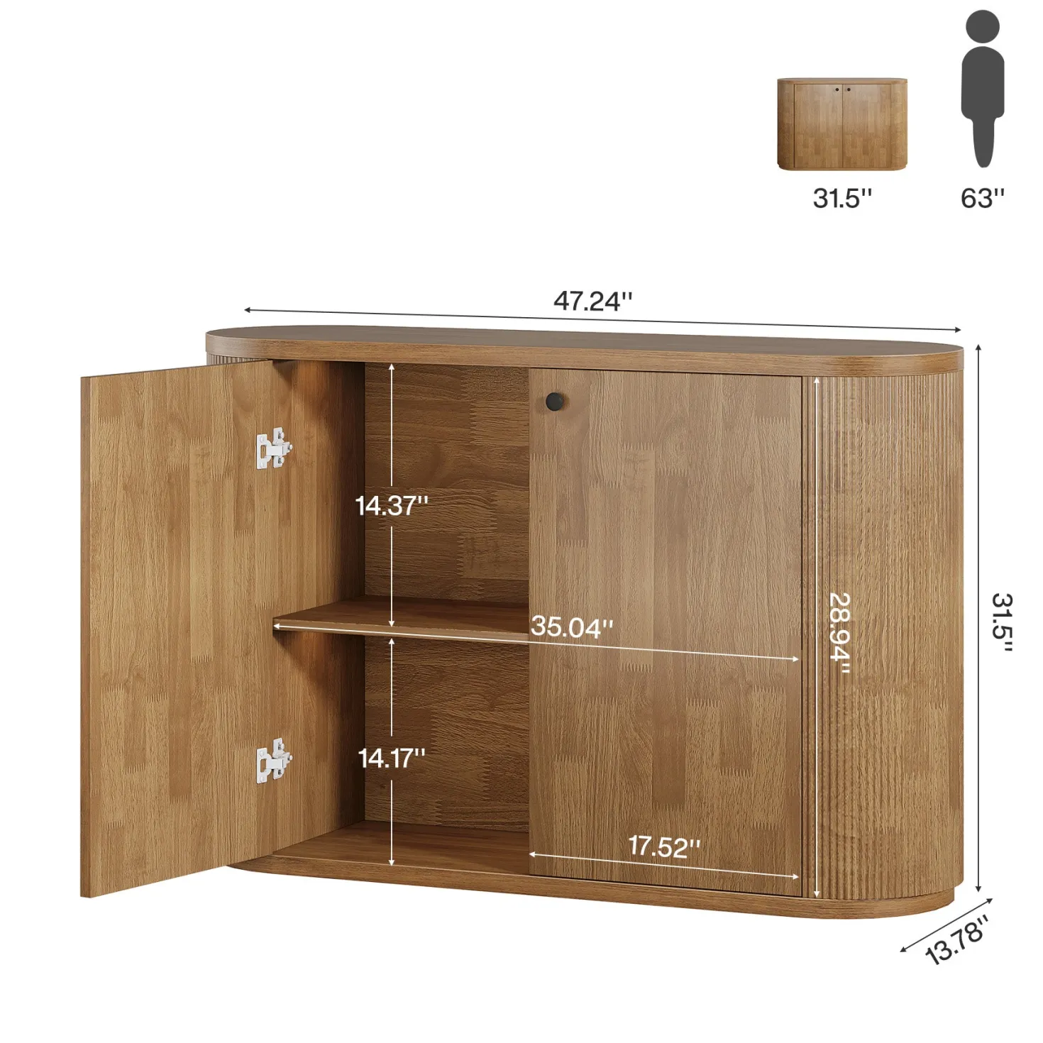 47" Sideboard Buffet, Farmhouse Fluted Cabinet Coffee Bar with 2 Shelves