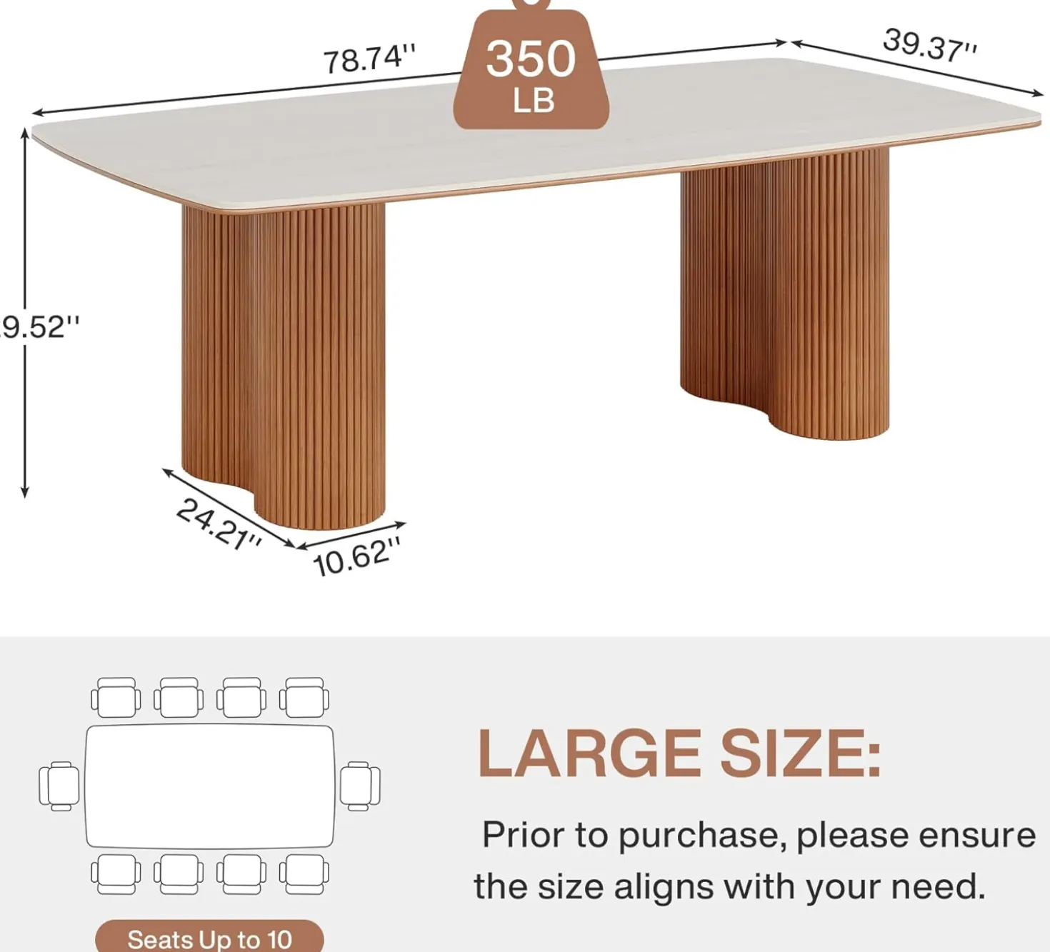 78.7" Sintered Stone Dining Table for 8 with Solid Wood Legs