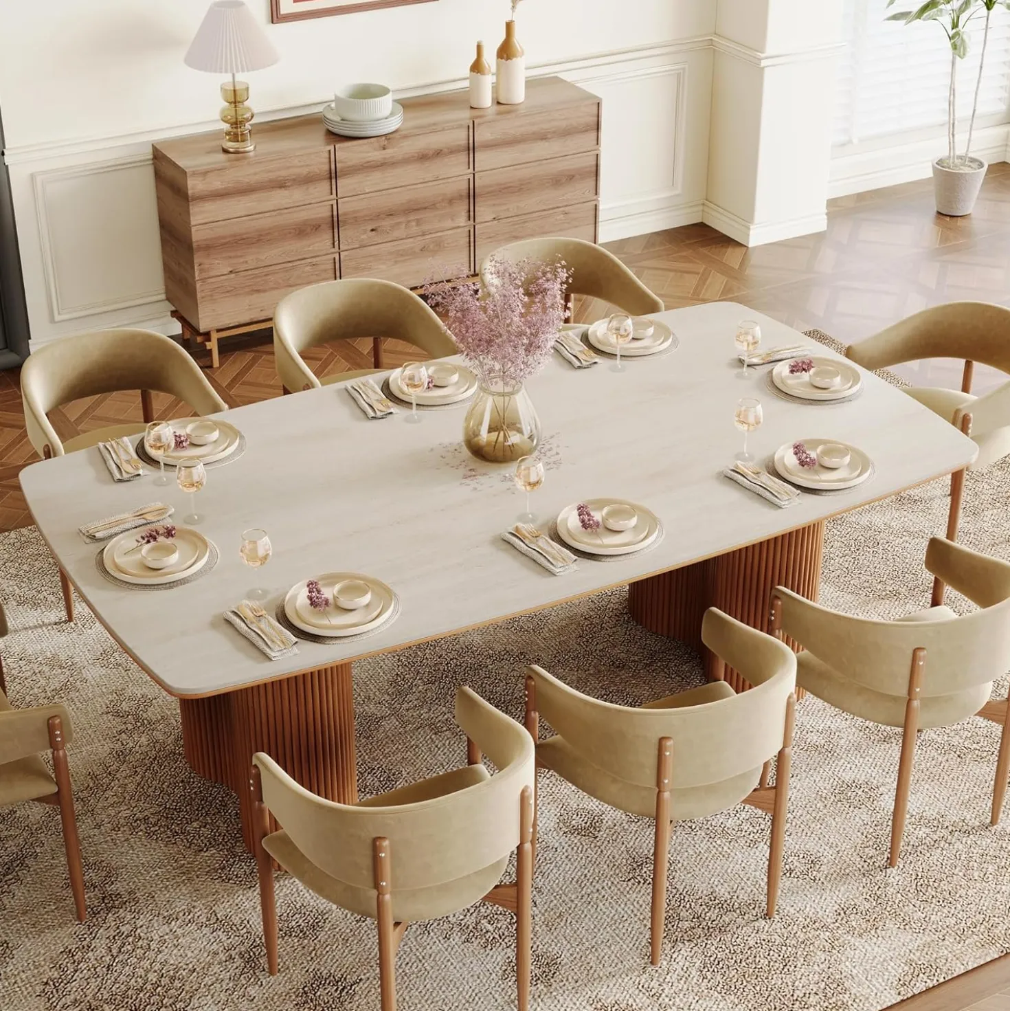 78.7" Sintered Stone Dining Table for 8 with Solid Wood Legs