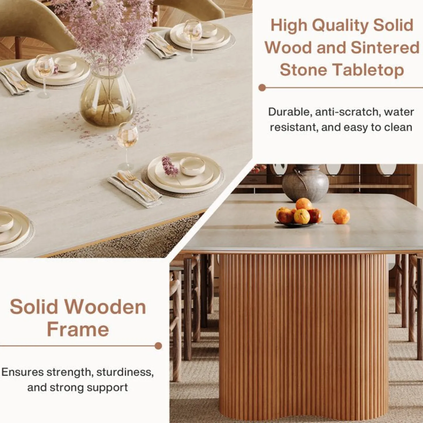 78.7" Sintered Stone Dining Table for 8 with Solid Wood Legs