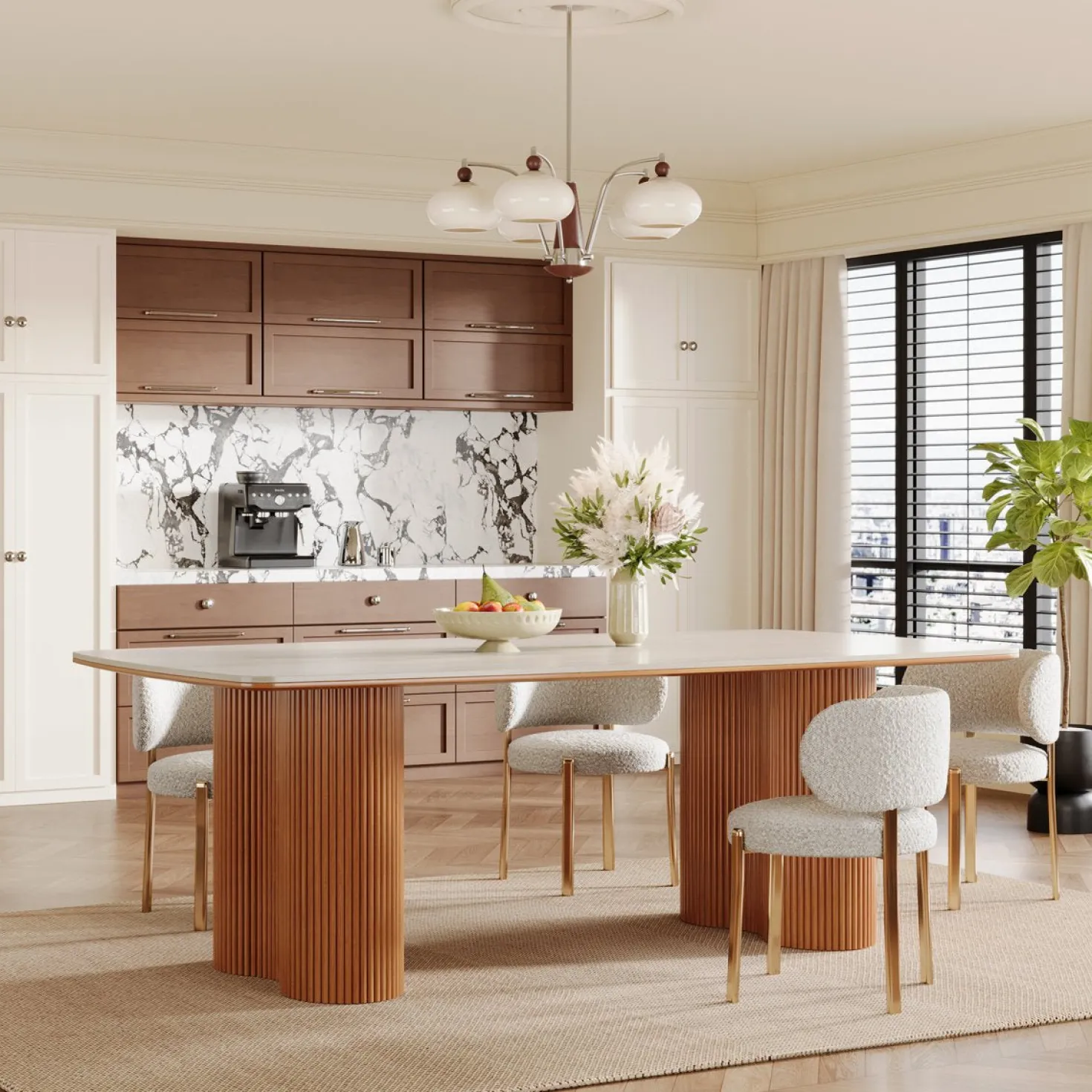 78.7" Sintered Stone Dining Table for 8 with Solid Wood Legs