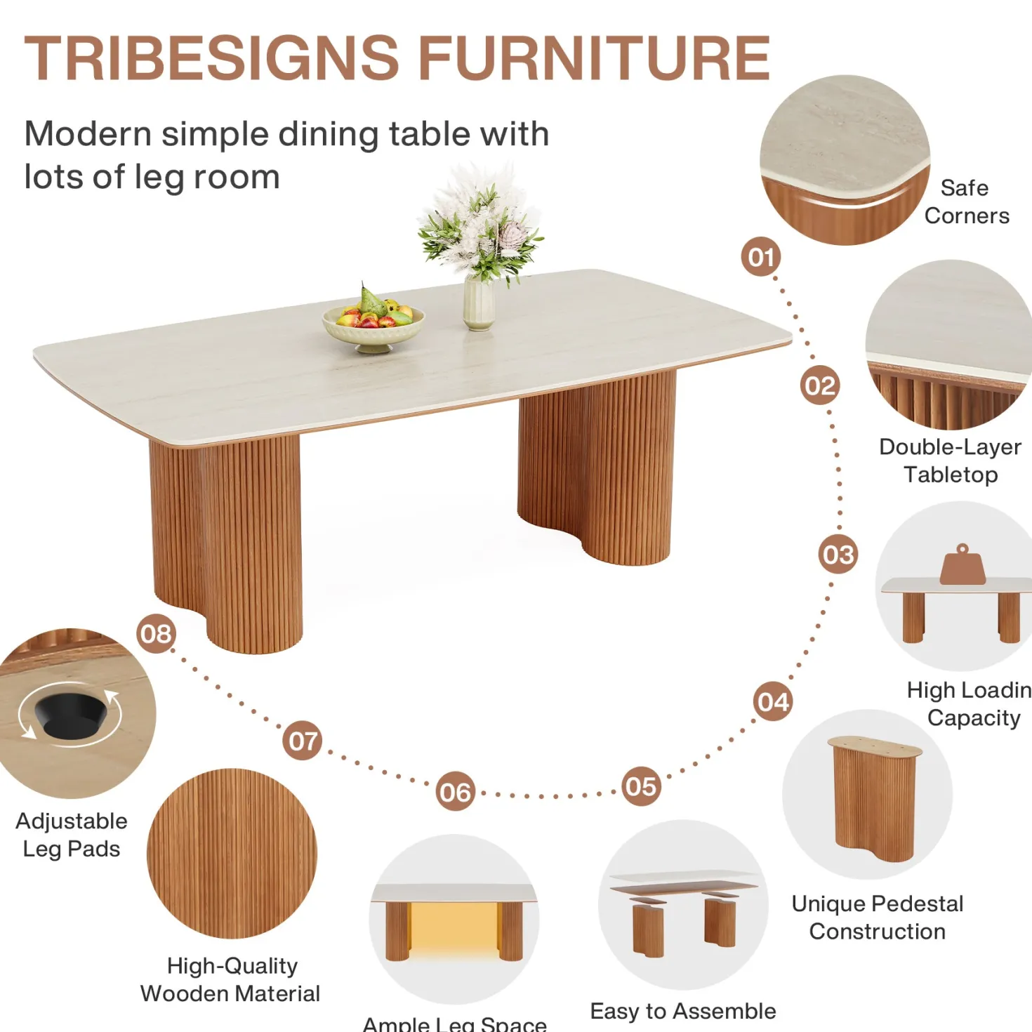 78.7" Sintered Stone Dining Table for 8 with Solid Wood Legs