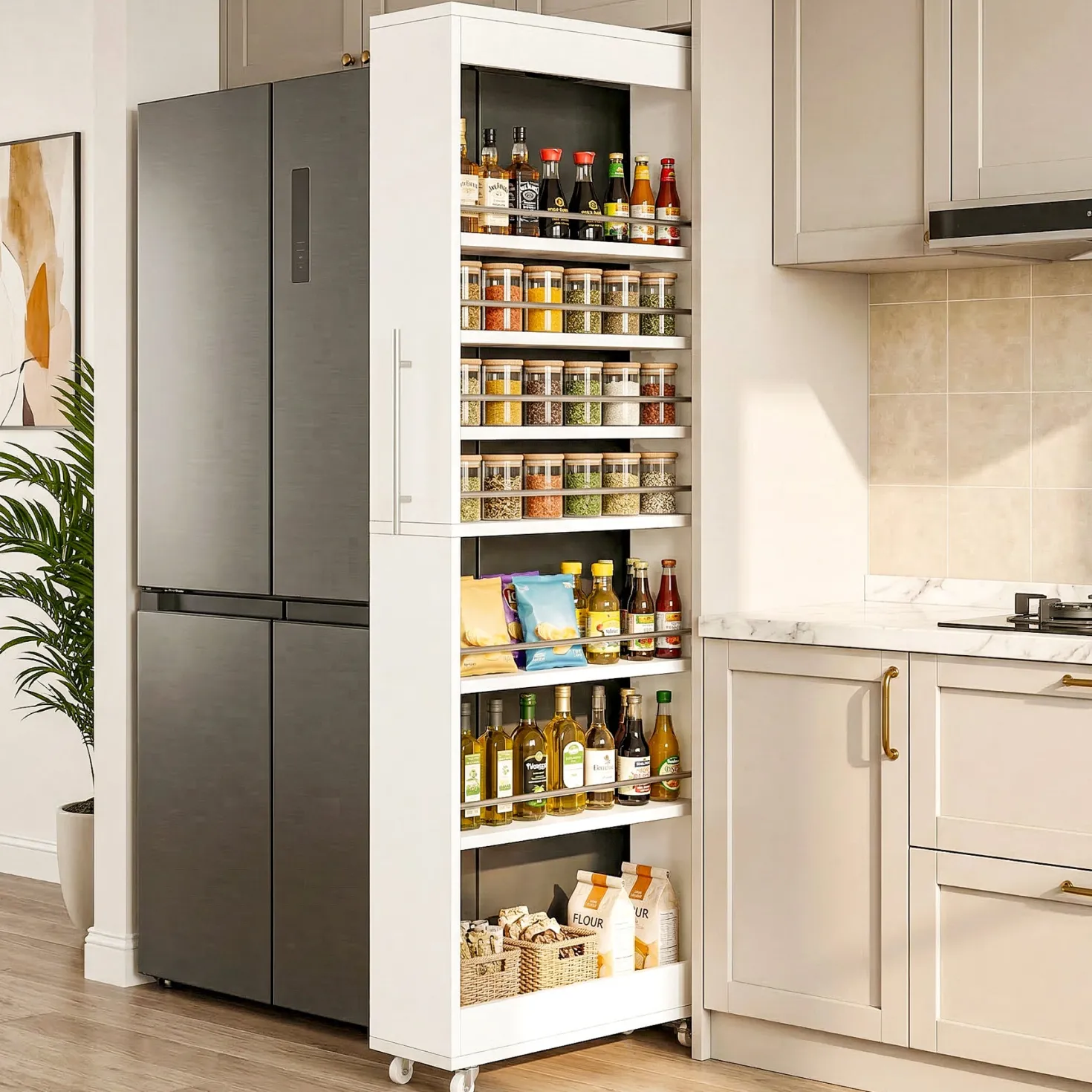 73" Slim Storage Cart on Wheels, 7-Tier Narrow Pantry Rack Cabinet Organizer