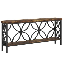 70.9" Sofa Table, 2-Tier Industrial Console Table Behind Couch