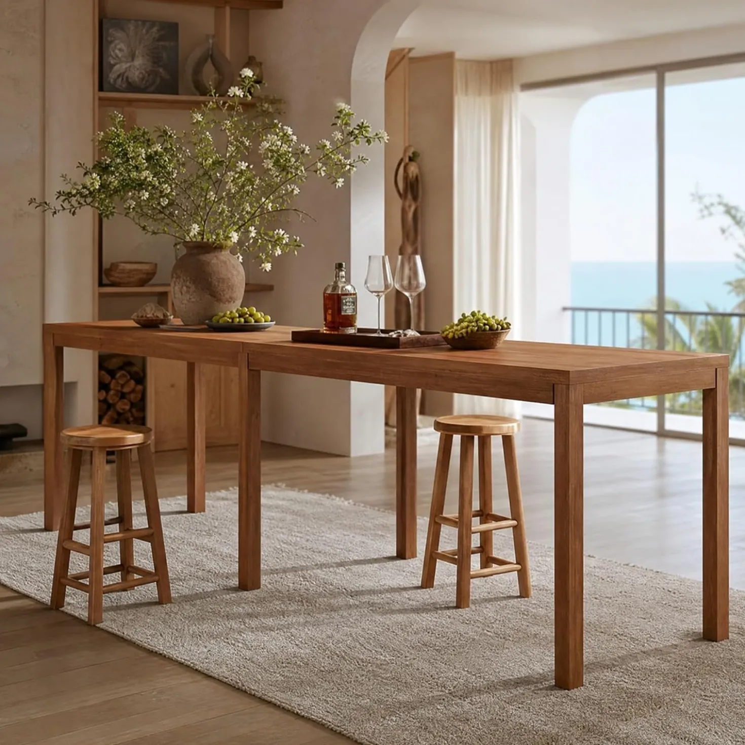 95" Solid Wood Bar Height Table, Rustic Counter Height Dining Table for Kitchen