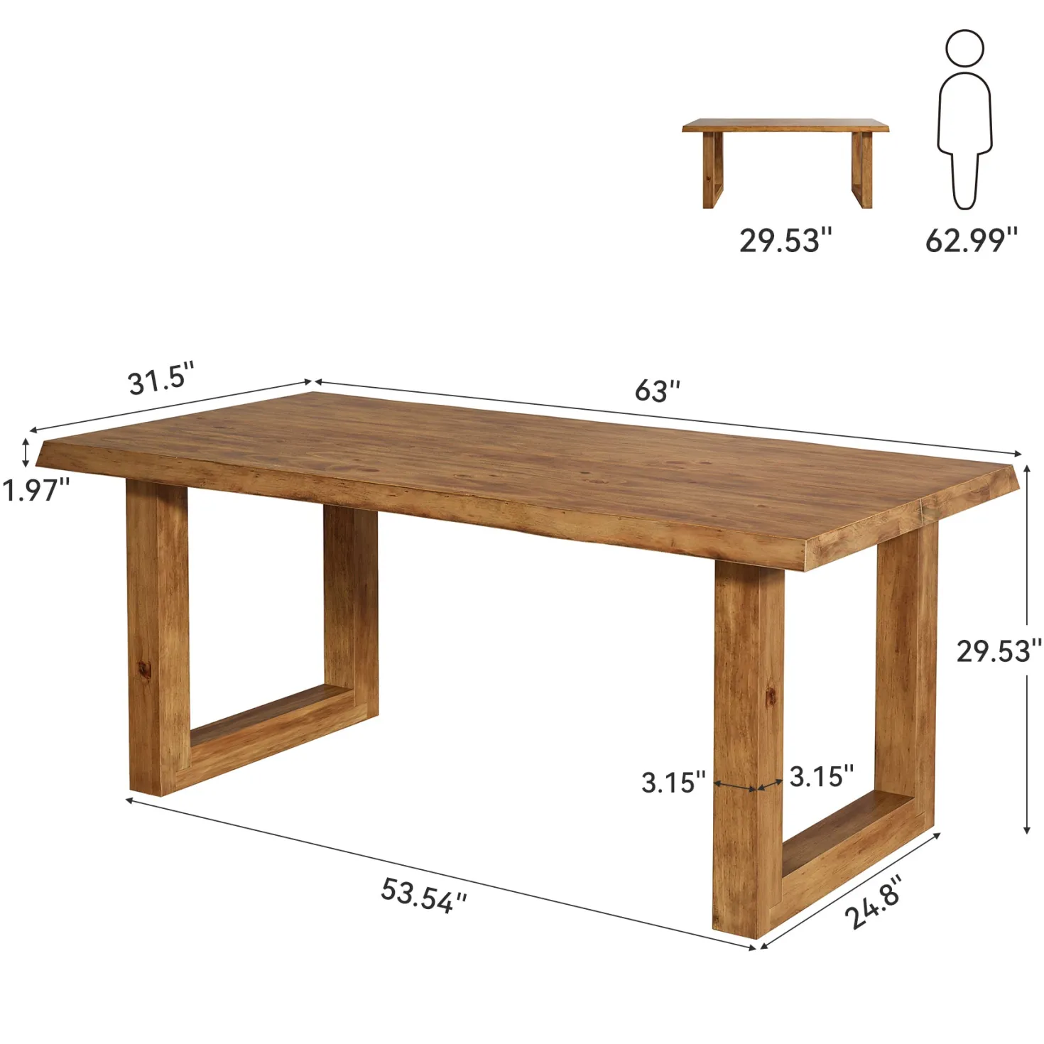63" Solid Wood Computer Desk, Rectangular Executive Desk Home Office Desk