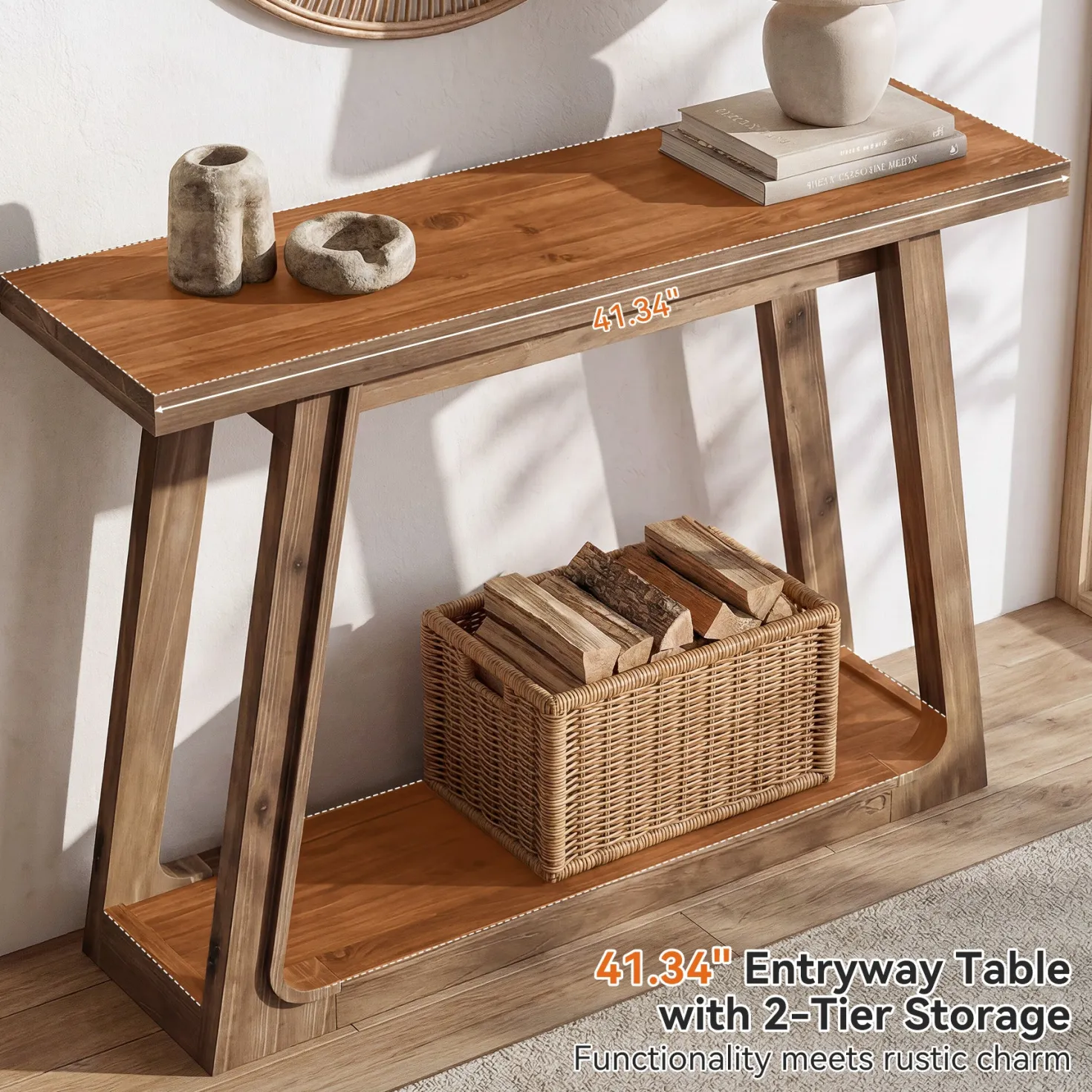 41" Solid Wood Console Table, 2-Tier Entryway Sofa Table for Living Room, Hallway