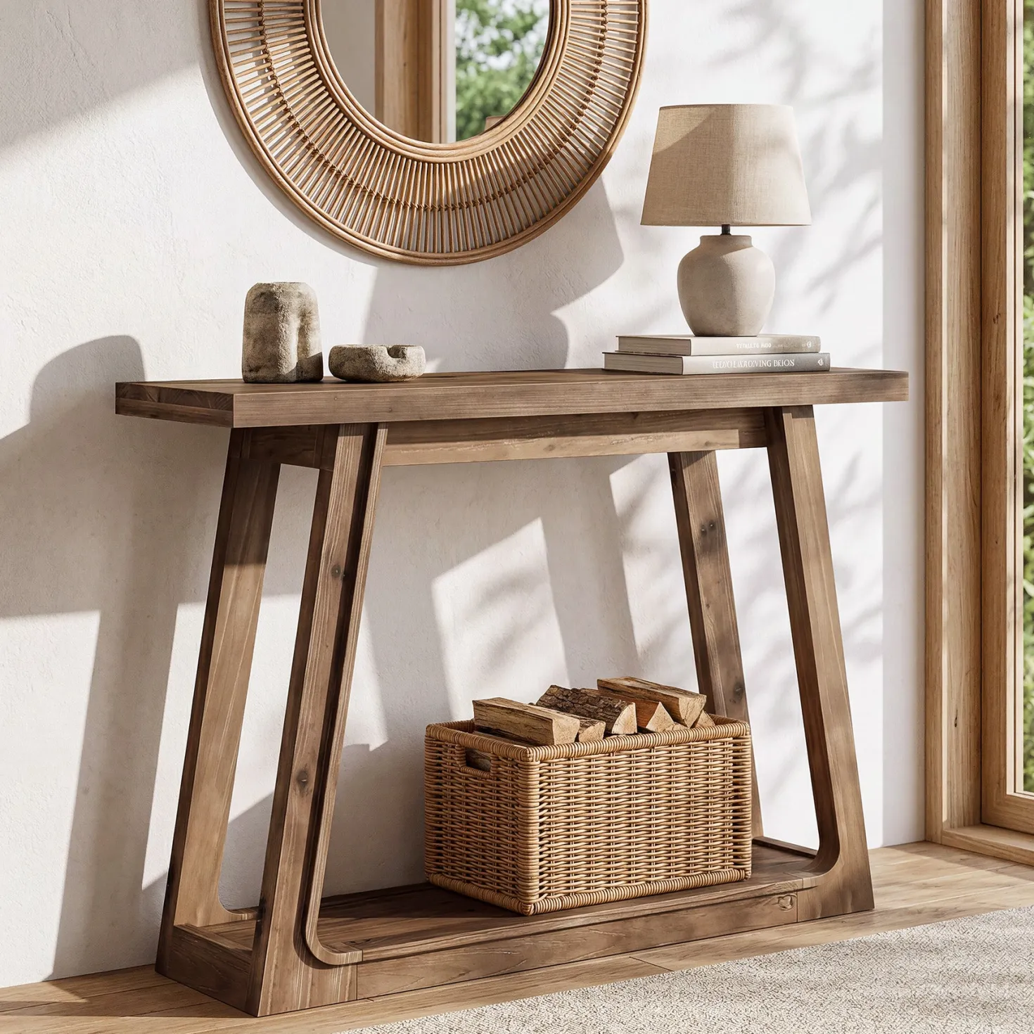 41" Solid Wood Console Table, 2-Tier Entryway Sofa Table for Living Room, Hallway