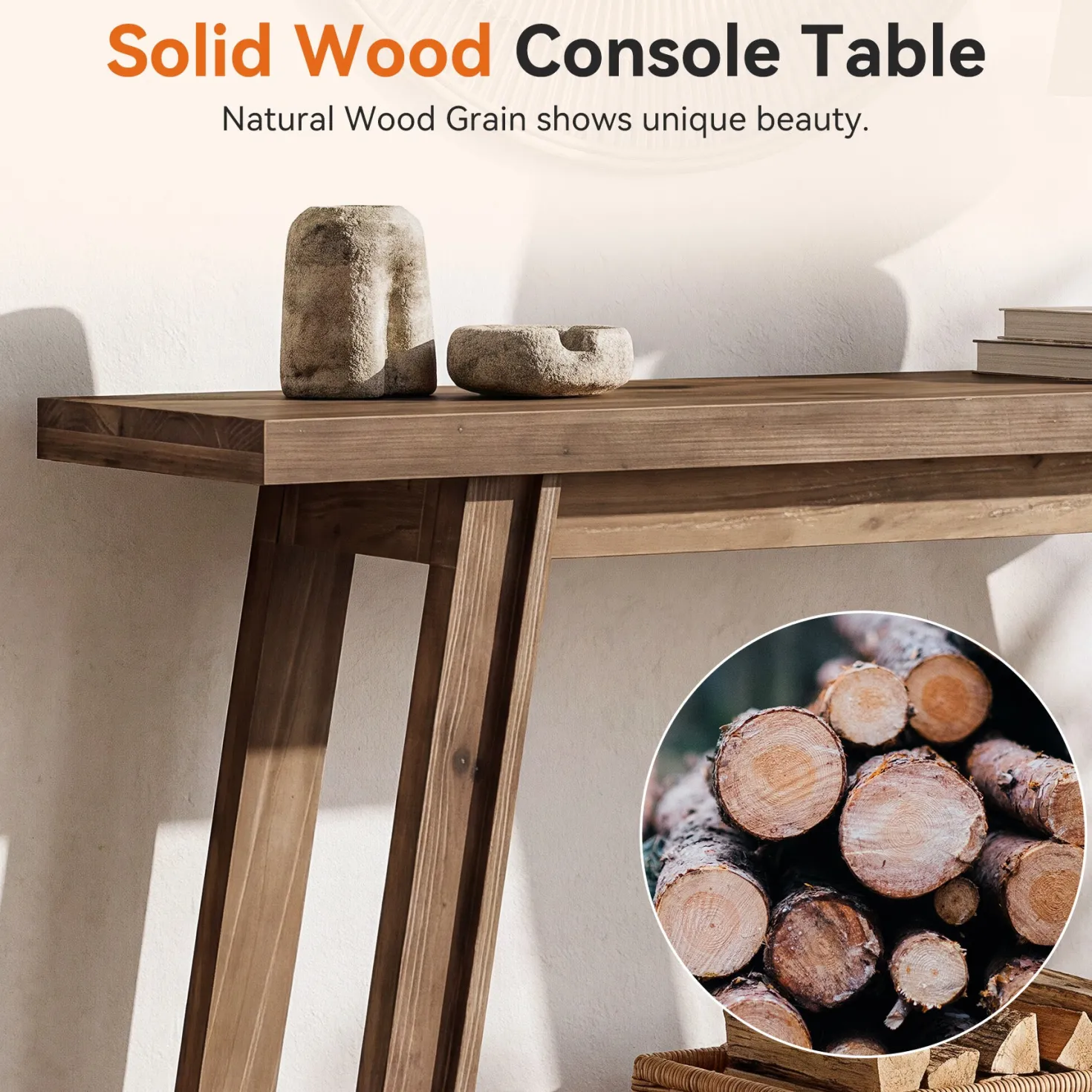 41" Solid Wood Console Table, 2-Tier Entryway Sofa Table for Living Room, Hallway