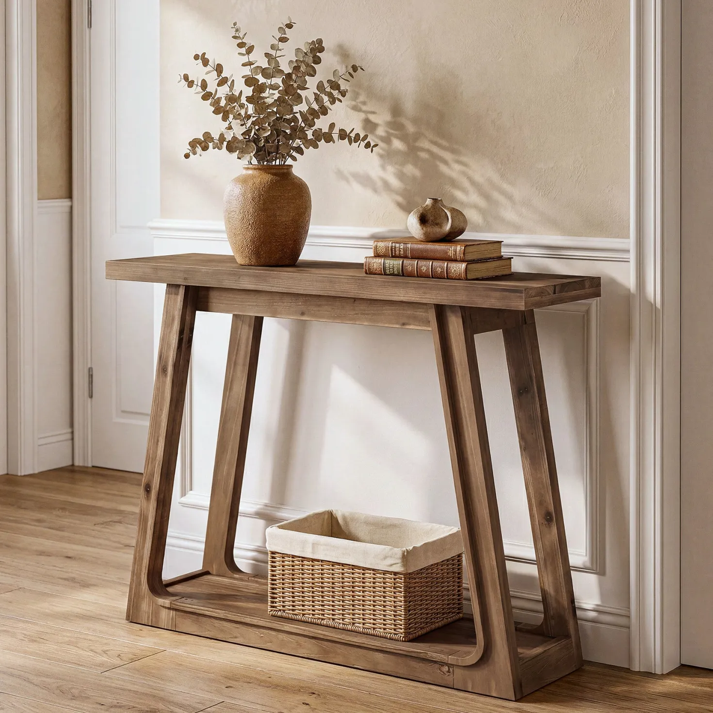 41" Solid Wood Console Table, 2-Tier Entryway Sofa Table for Living Room, Hallway