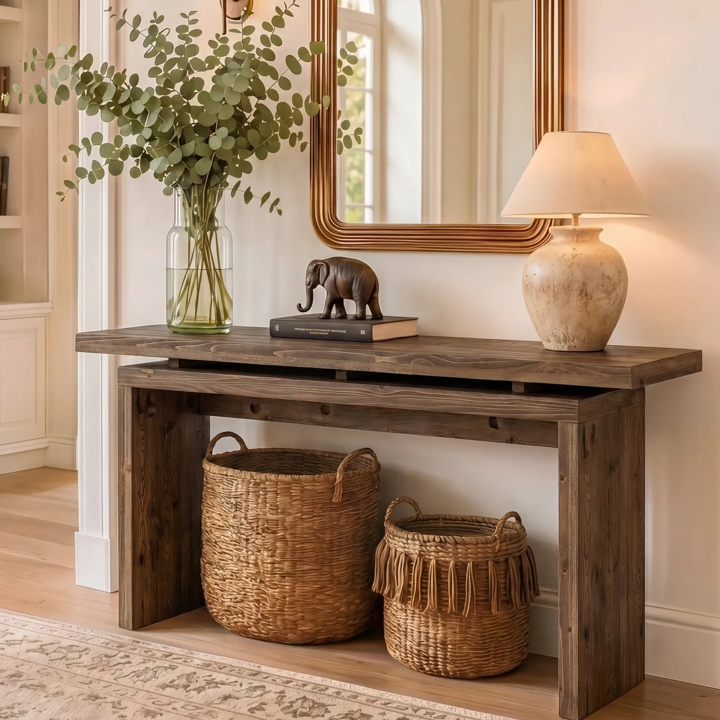 63“ Solid Wood Console Table, Farmhouse Narrow Long Sofa Table Behind the Couch for Living Room