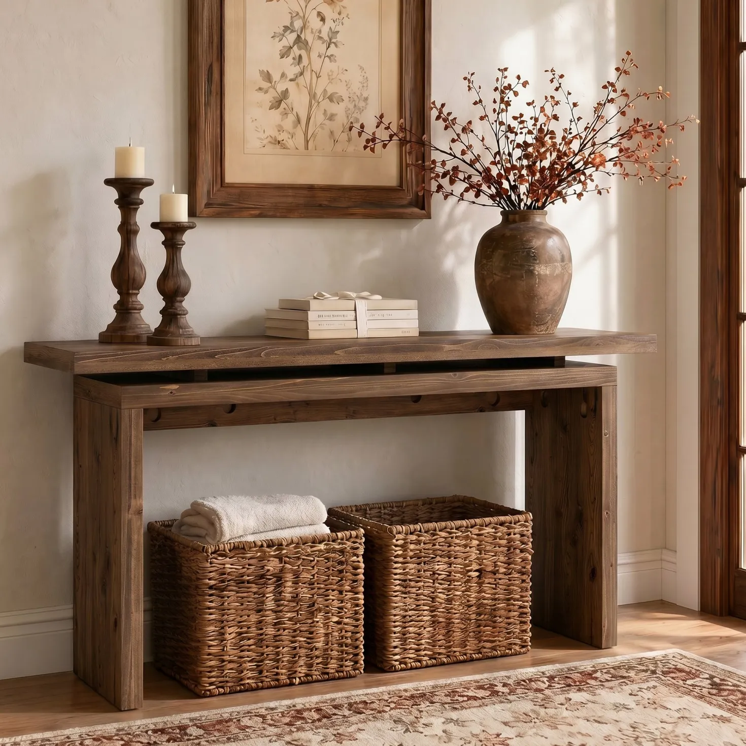 63“ Solid Wood Console Table, Farmhouse Narrow Long Sofa Table Behind the Couch for Living Room