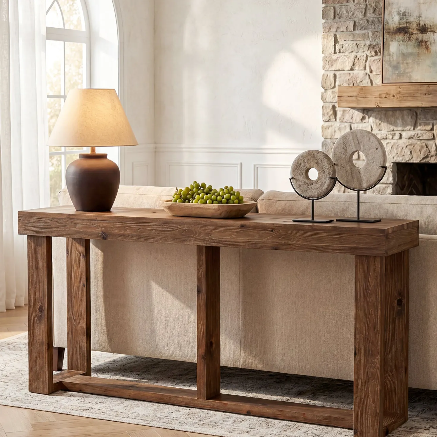 63" Solid Wood Console Table, Farmhouse Sofa Entryway Table for Living Room