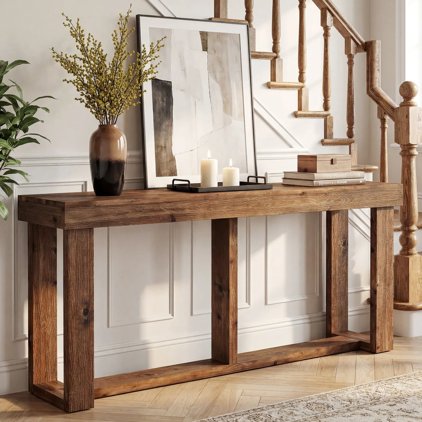63" Solid Wood Console Table, Farmhouse Sofa Entryway Table for Living Room