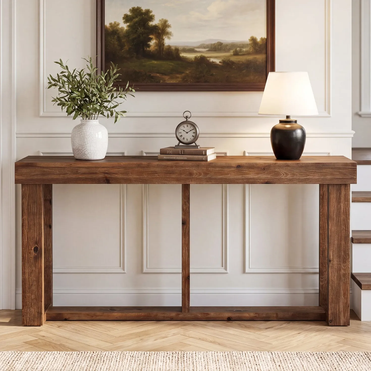63" Solid Wood Console Table, Farmhouse Sofa Entryway Table for Living Room