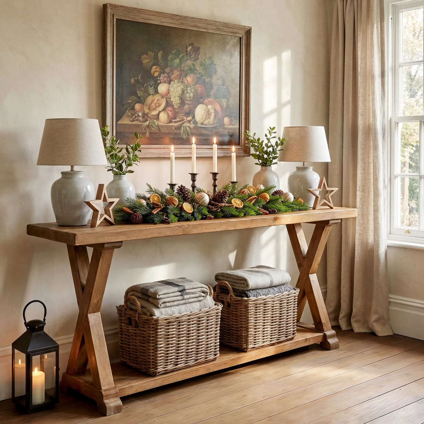 63" Solid Wood Console Table, Narrow Farmhouse Sofa Table with 2-Tier Storage for Entryway, Hallway & Behind Couch