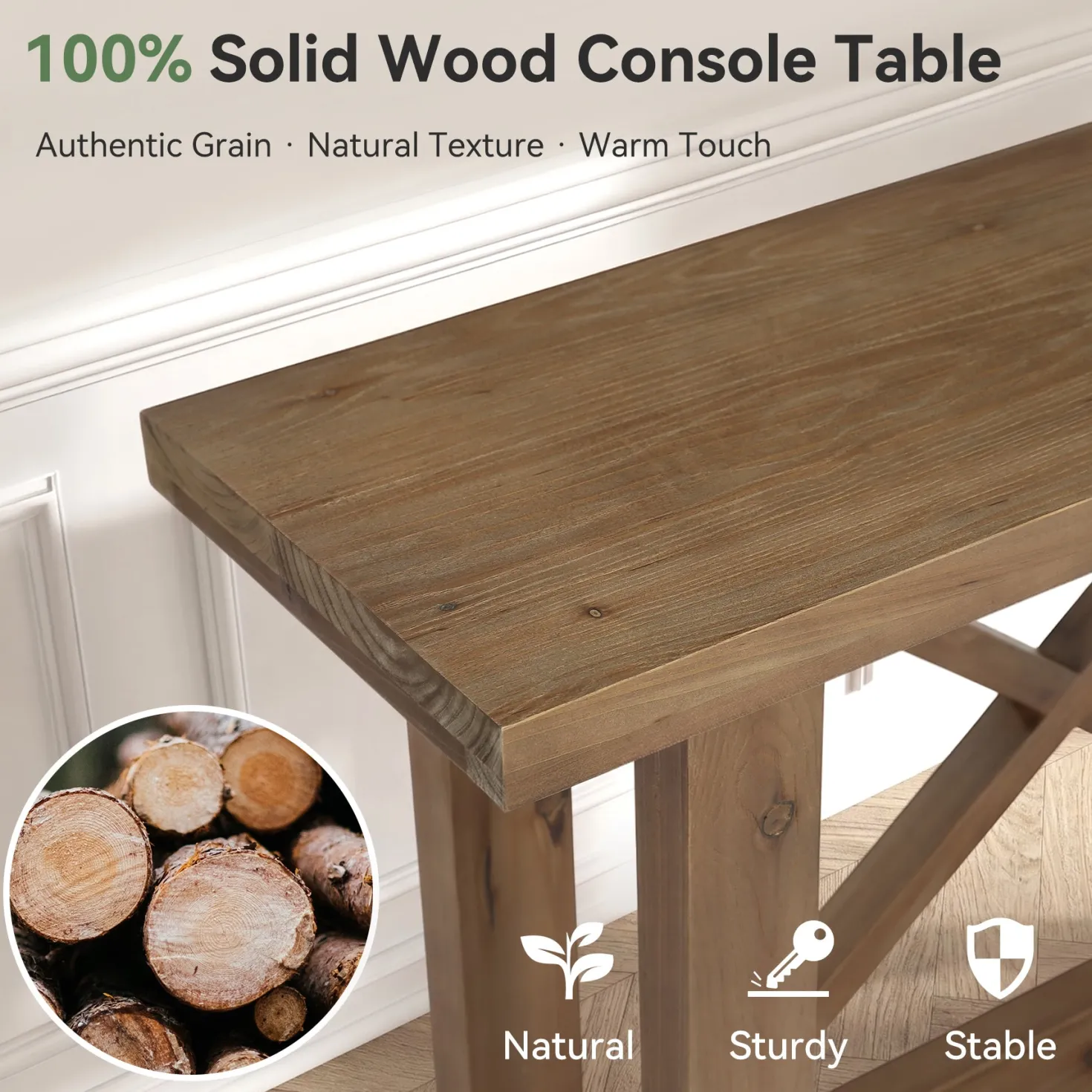 70.87" Solid Wood Console Table with Storage, Farmhouse Narrow Entryway & Sofa Table with X-Frame