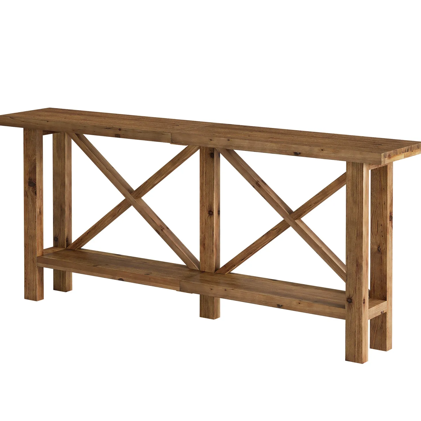 70.87" Solid Wood Console Table with Storage, Farmhouse Narrow Entryway & Sofa Table with X-Frame