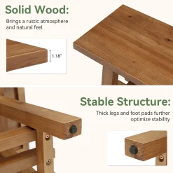 55" Solid Wood Dining Bench, 2-Tier Kitchen Dining Seat for Dining Room