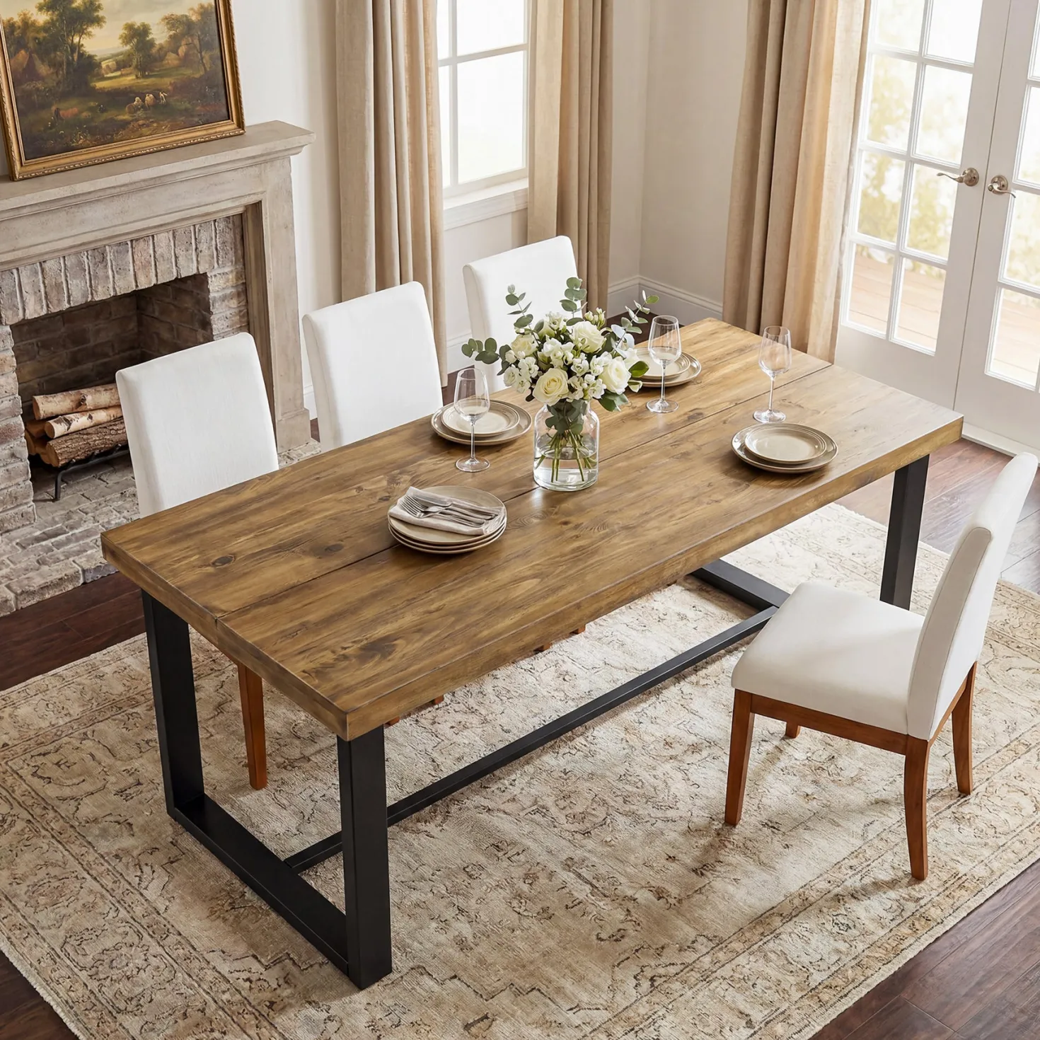 70.8" Solid Wood Dining Table, Farmhouse Kitchen Table for 6-8 for Dining Room