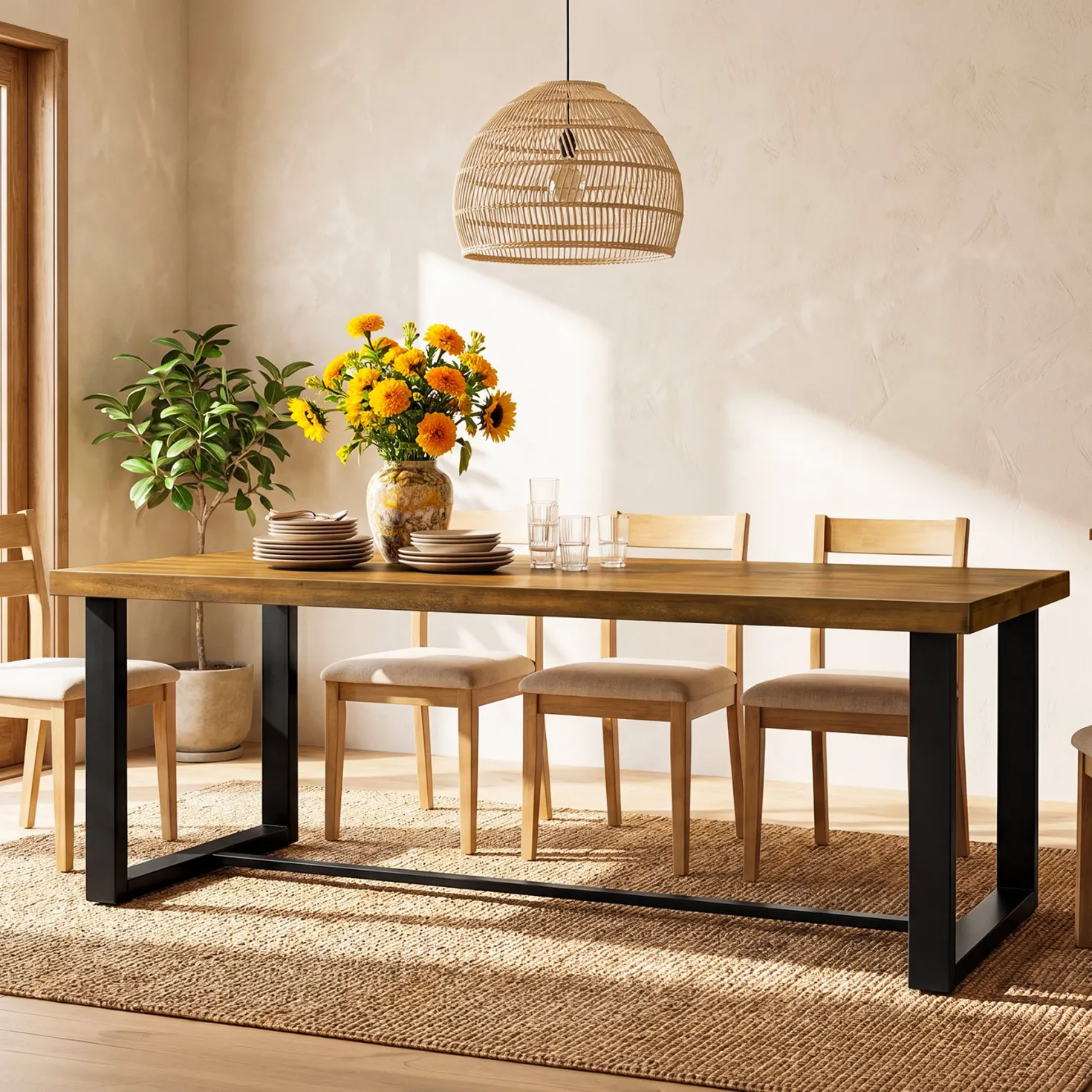 70.8" Solid Wood Dining Table, Farmhouse Kitchen Table for 6-8 for Dining Room