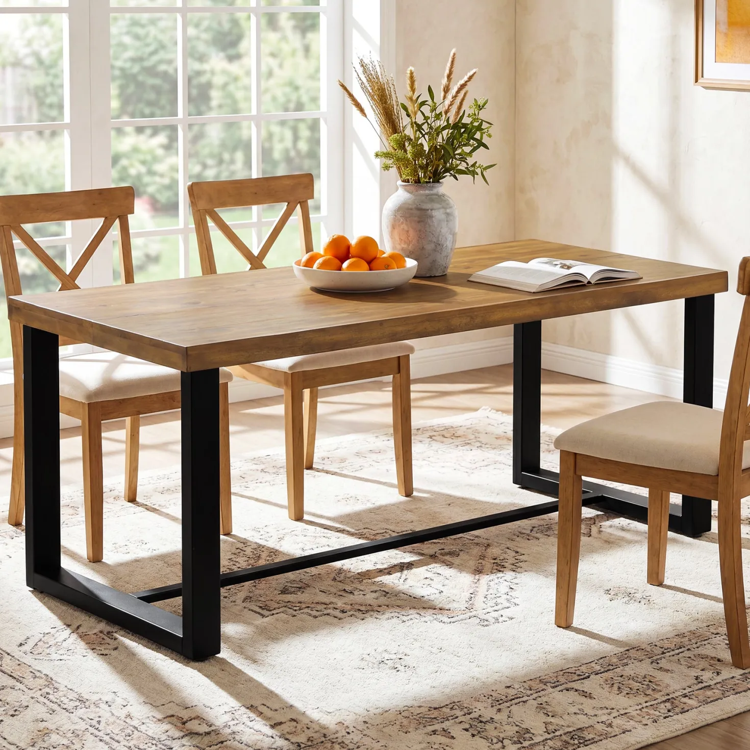 70.8" Solid Wood Dining Table, Farmhouse Kitchen Table for 6-8 for Dining Room