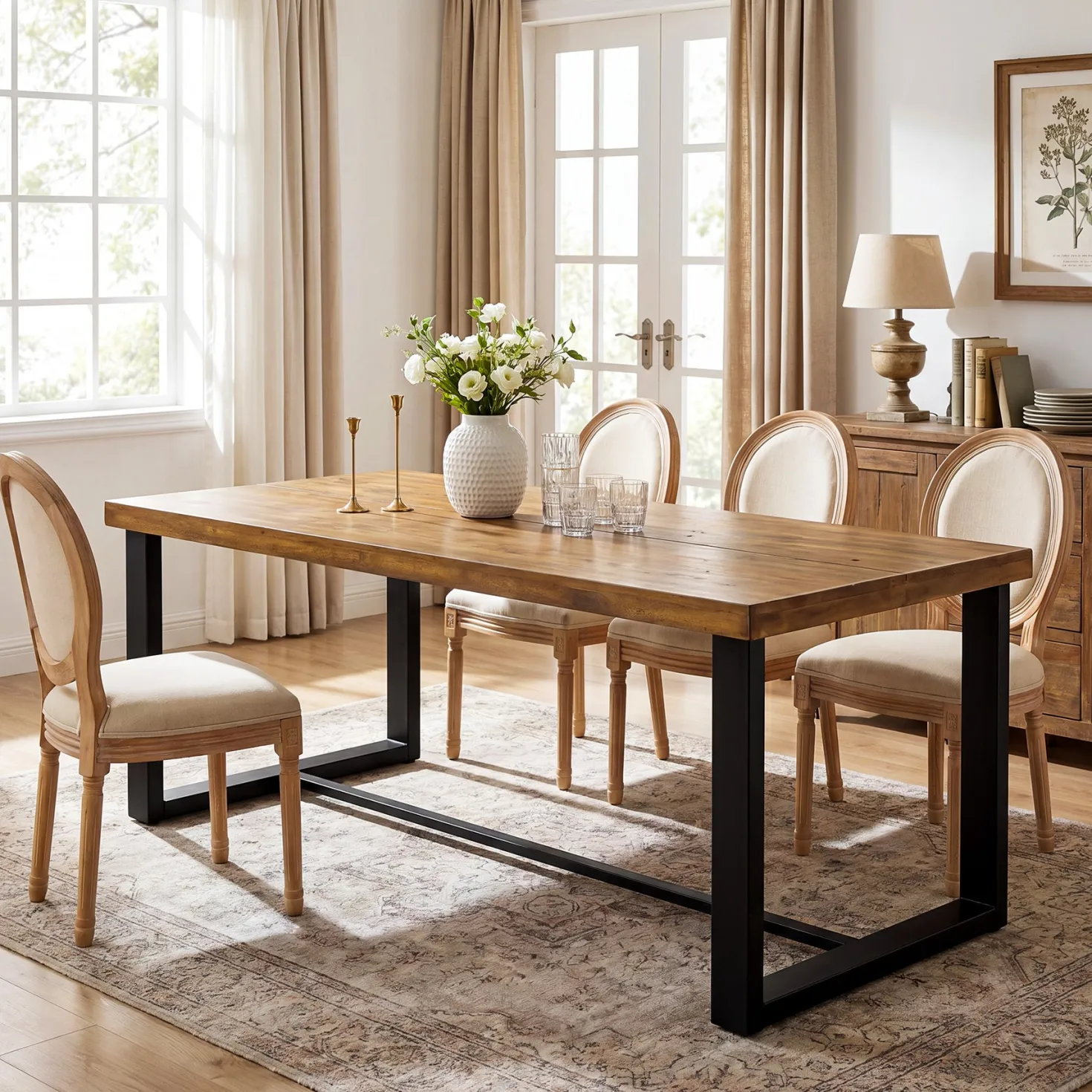 70.8" Solid Wood Dining Table, Farmhouse Kitchen Table for 6-8 for Dining Room