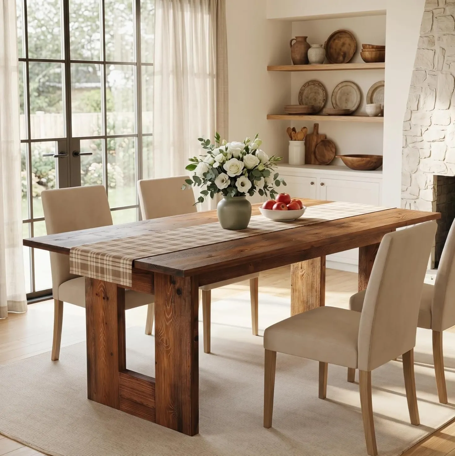 63" Solid Wood Dining Table, Rectangular Kitchen Table for 4-6 People with Thick Top