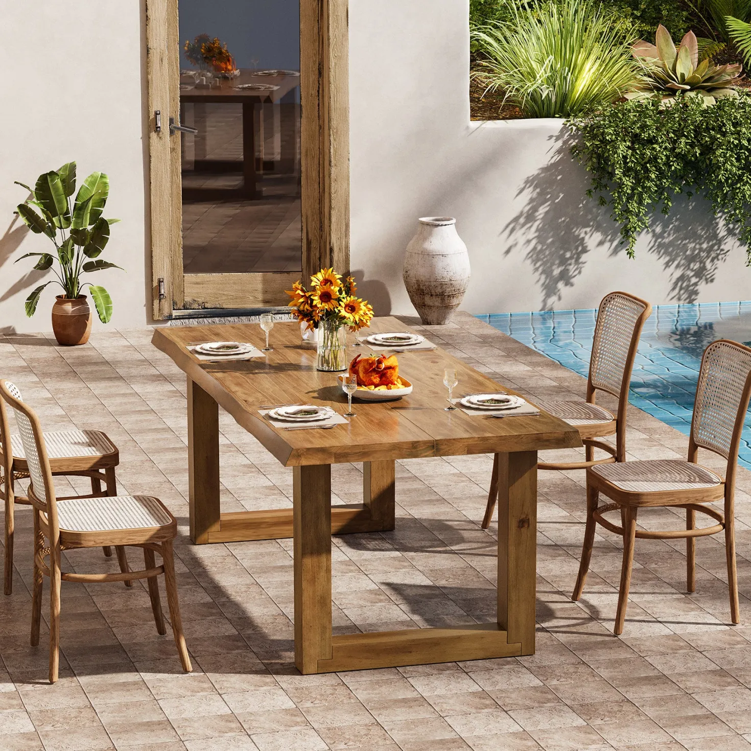 63" Solid Wood Dining Table, Farmhouse Kitchen Table for 4-6 People