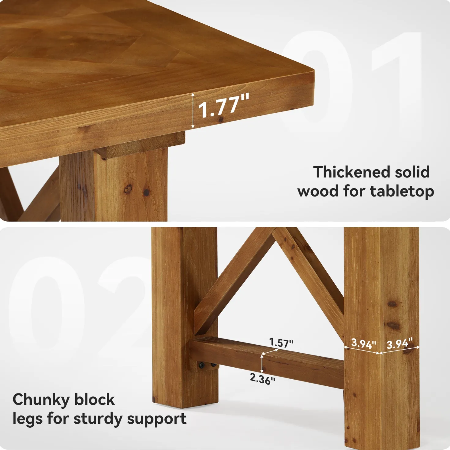 63" Solid Wood Dining Table for 4-6, Rectangle Kitchen Table with X-Shaped Frame