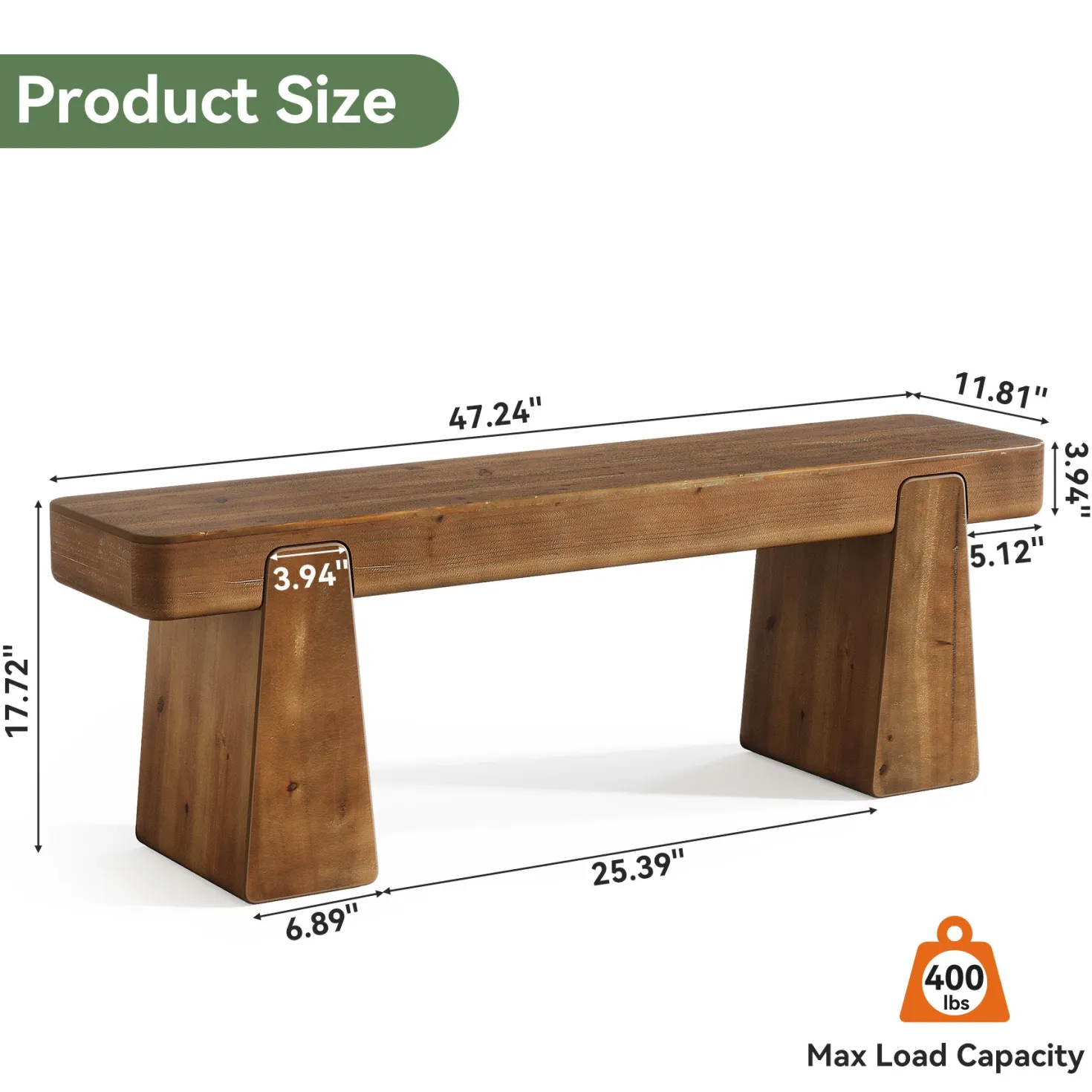 47" Solid Wood Entryway Bench, Farmhouse Shoe Bench with Thickened Legs