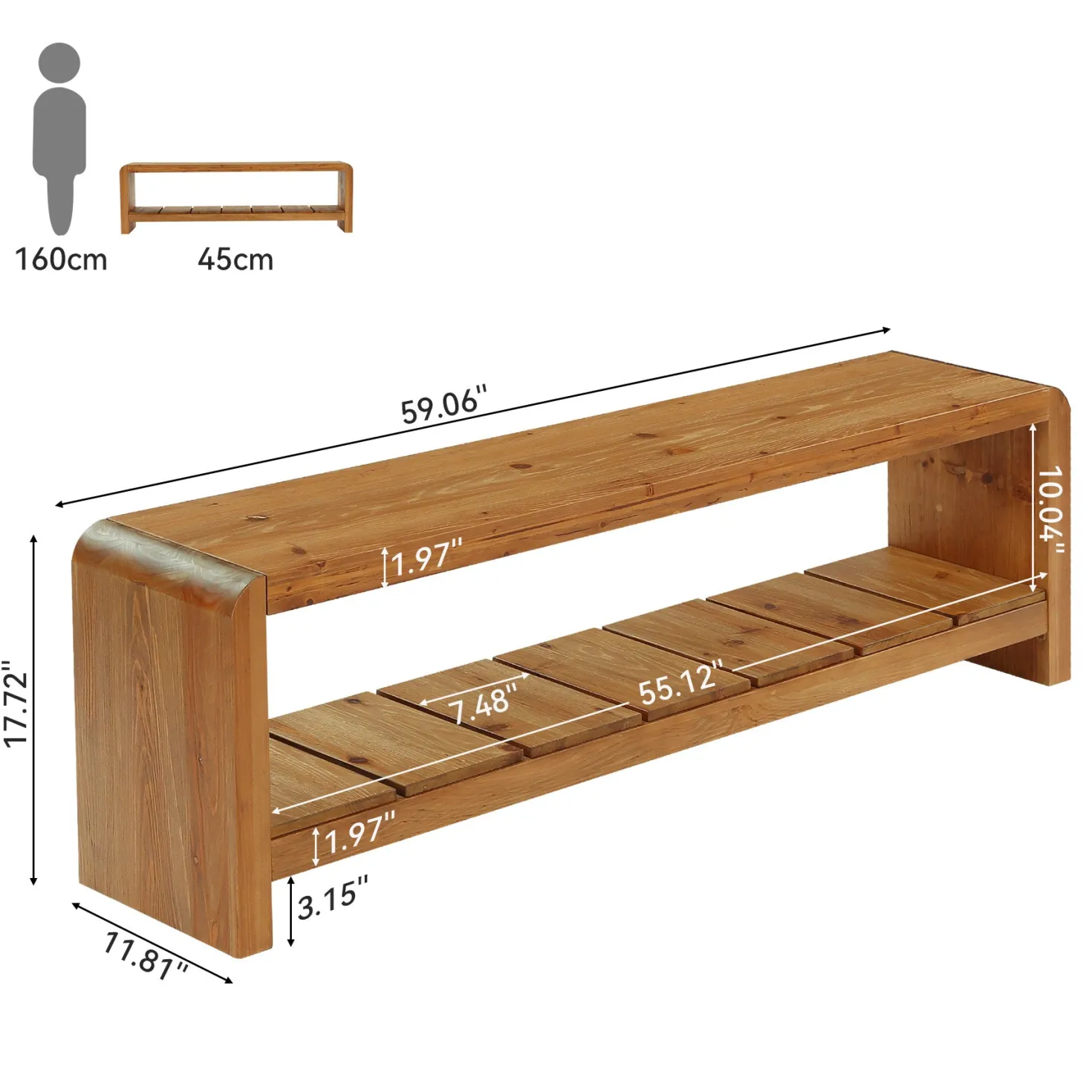 59" Solid Wood Entryway Bench, Farmhouse End of Bed Seating Shoe Bench with Storage