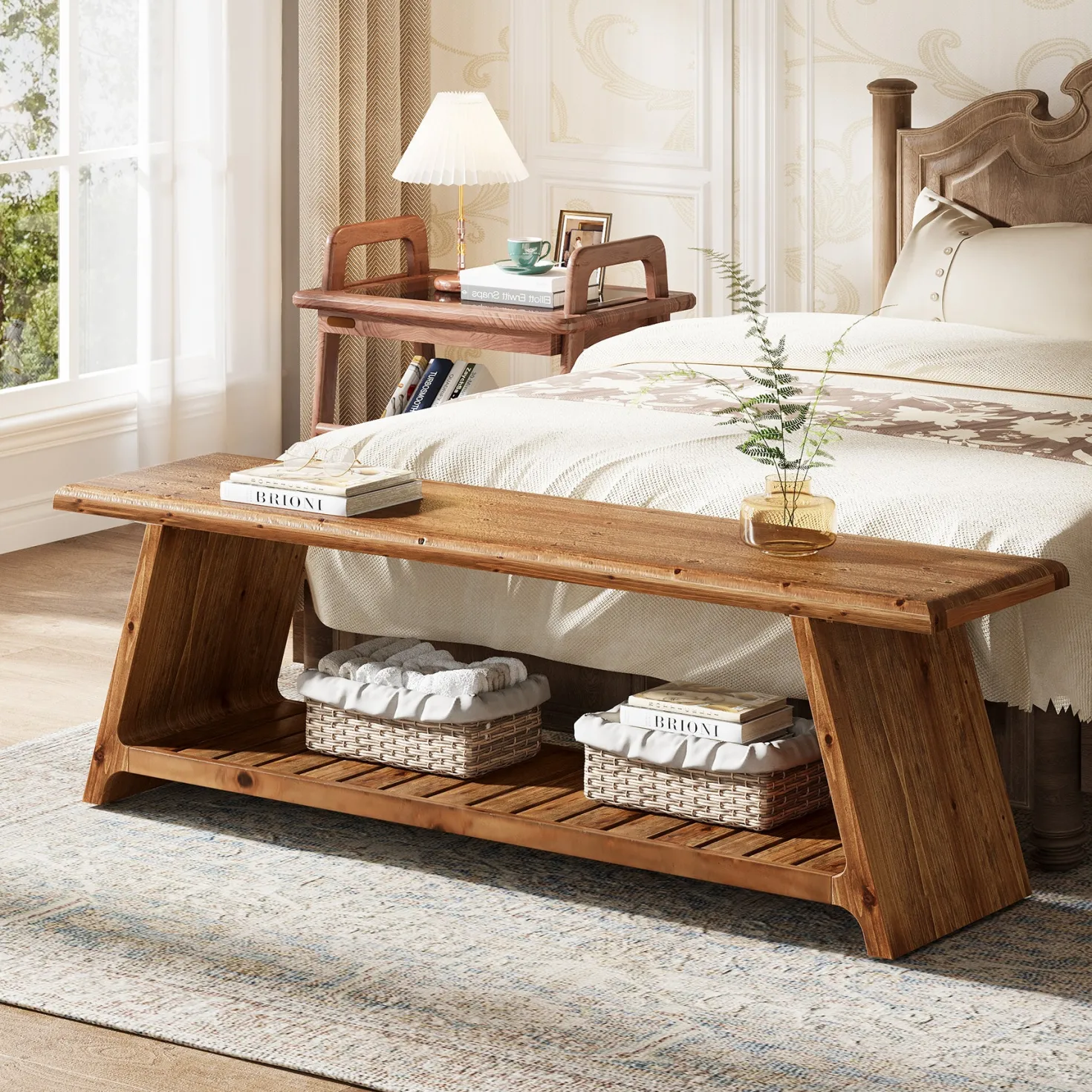 63" Solid Wood Entryway Bench, Narrow Shoe Bench Seat with Storage