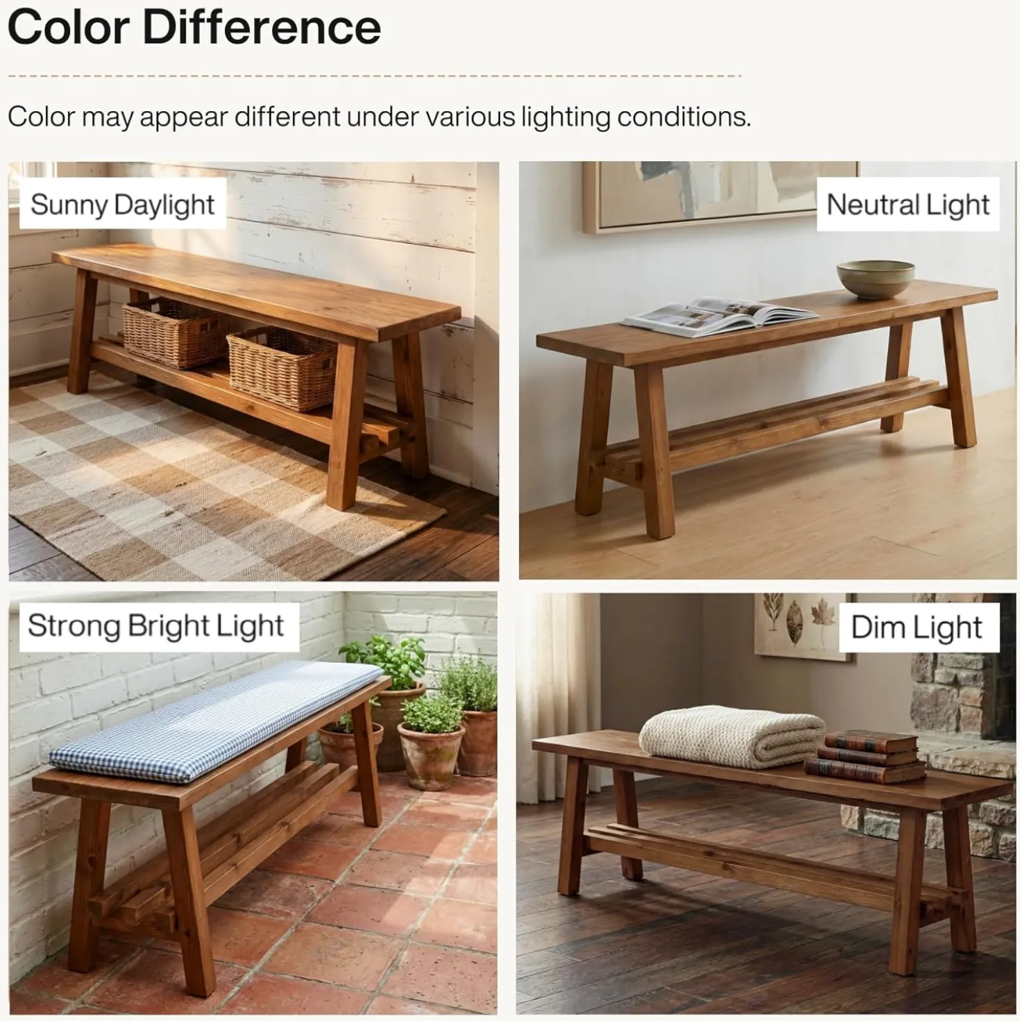 55" Solid Wood Entryway Bench, 2-Tier Shoe Bench with Shelf for Hallway