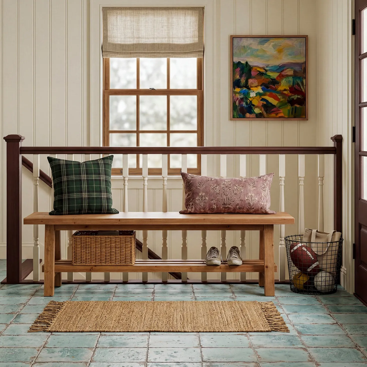 55" Solid Wood Entryway Bench, 2-Tier Shoe Bench with Shelf for Hallway