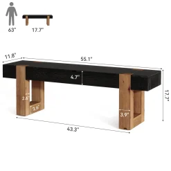 55" Solid Wood Entryway Bench, Indoor Wooden End of Bed Bench Seat