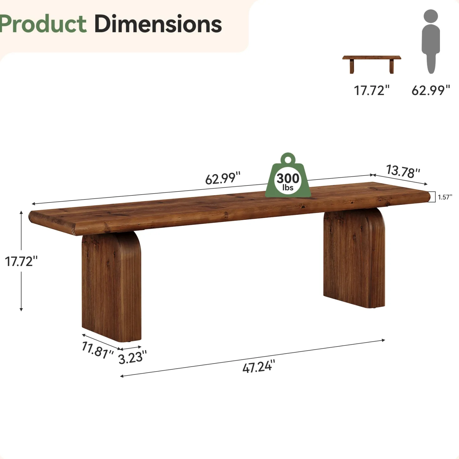 62.99" Solid Wood Entryway Bench, Farmhouse Indoor End of Bed Bench