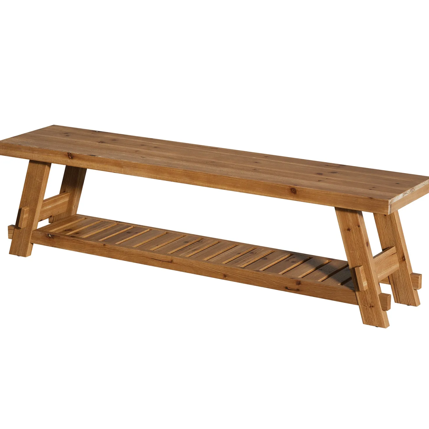 63" Solid Wood Shoe Bench, 2-Tier Entryway Bench with Storage Shelf