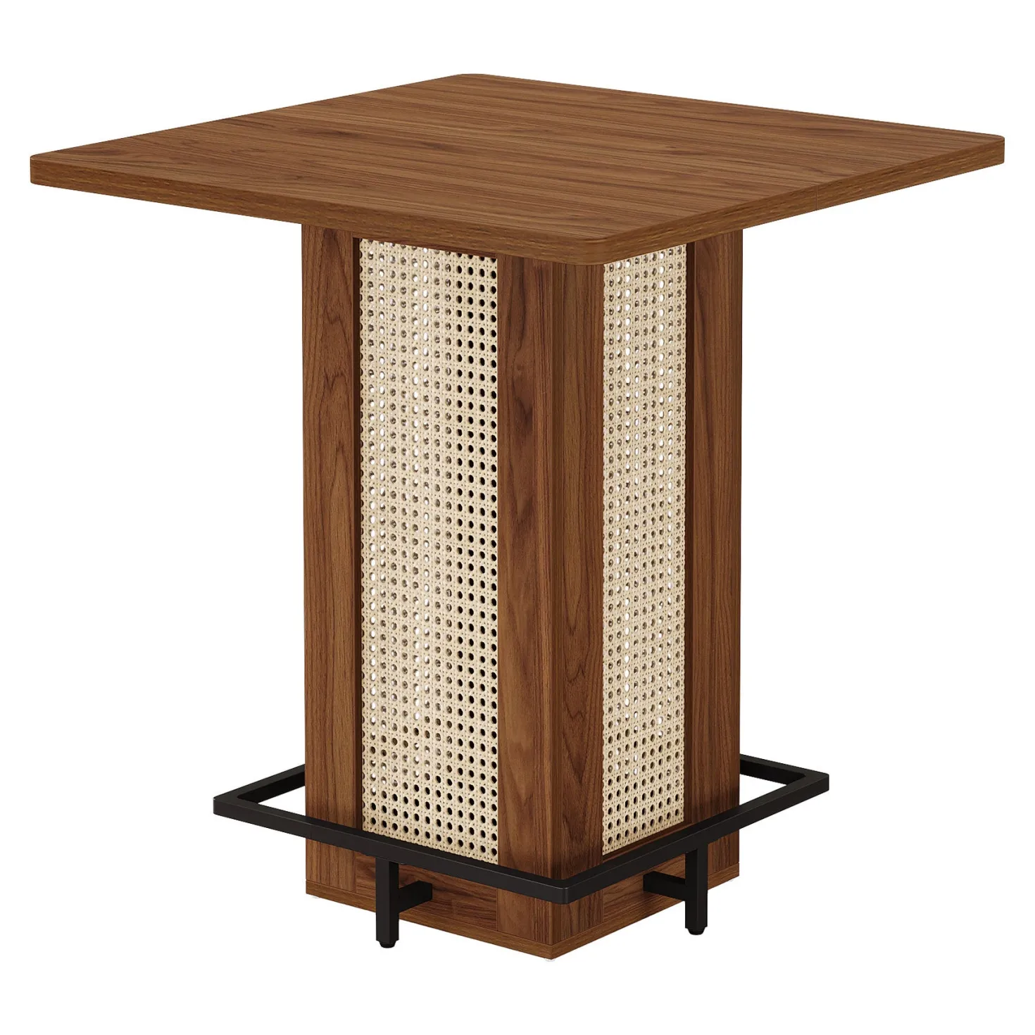 31.5" Square Bar Table, Rattan Pub Table with Footrest for Kitchen Breakfast Nook