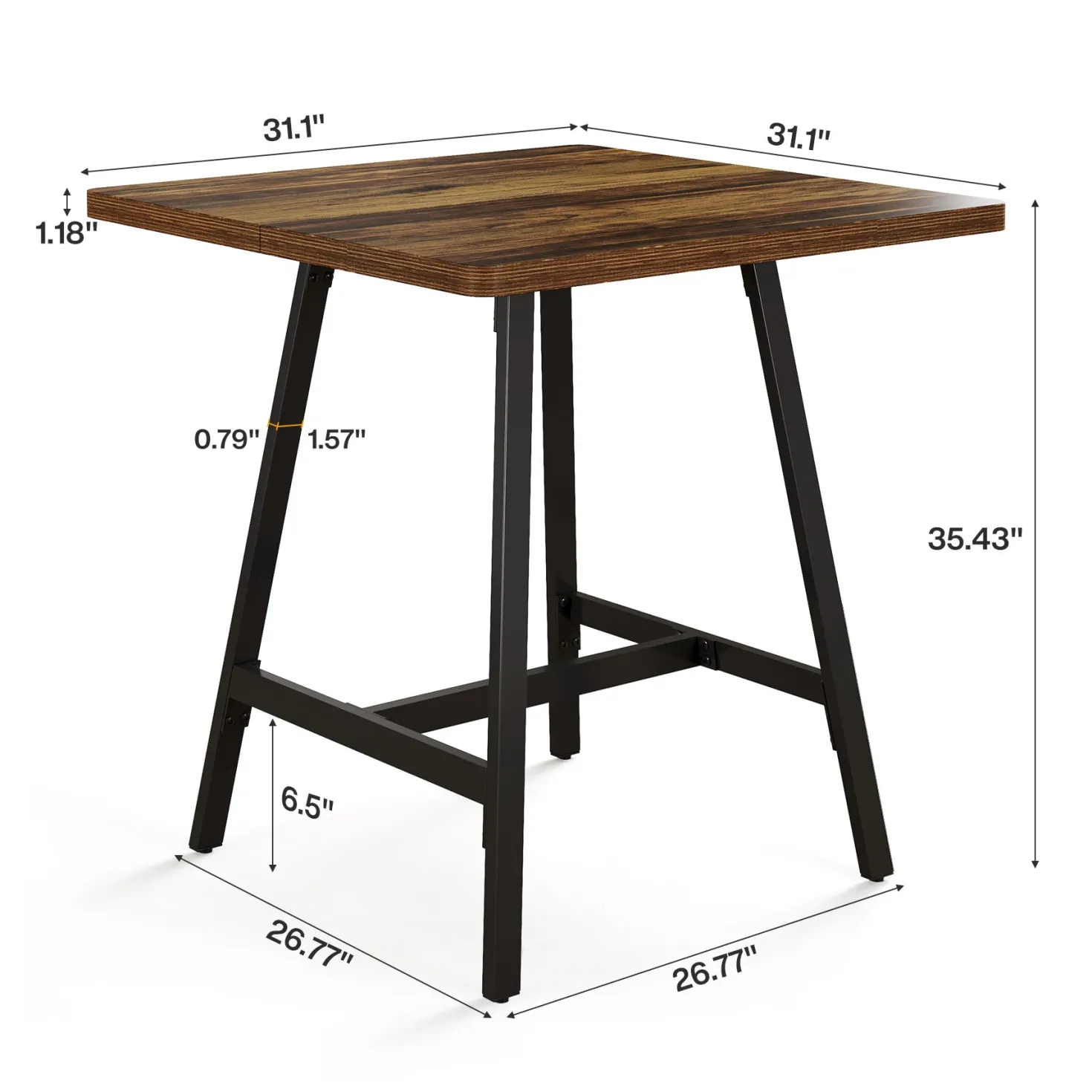 31" Square Bar Table, Small High Top Pub Table Dining Table with Thickened Top