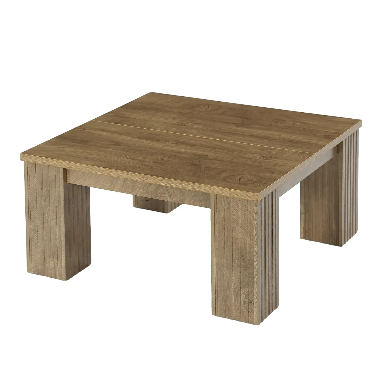 39" Square Coffee Table, Farmhouse Center Table with Fluted Legs