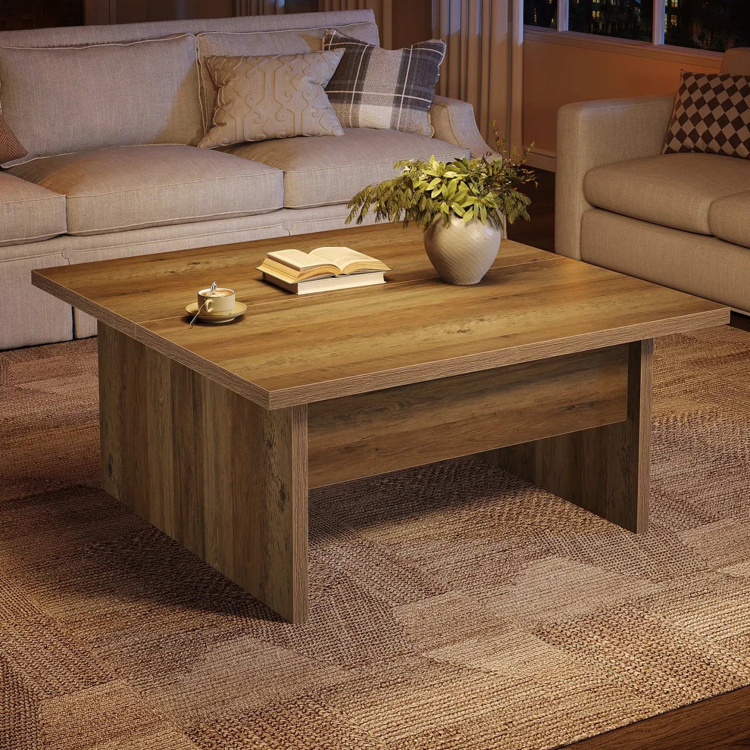 39.4" Square Coffee Table, Farmhouse Cocktail Tea Center Table for Living Room