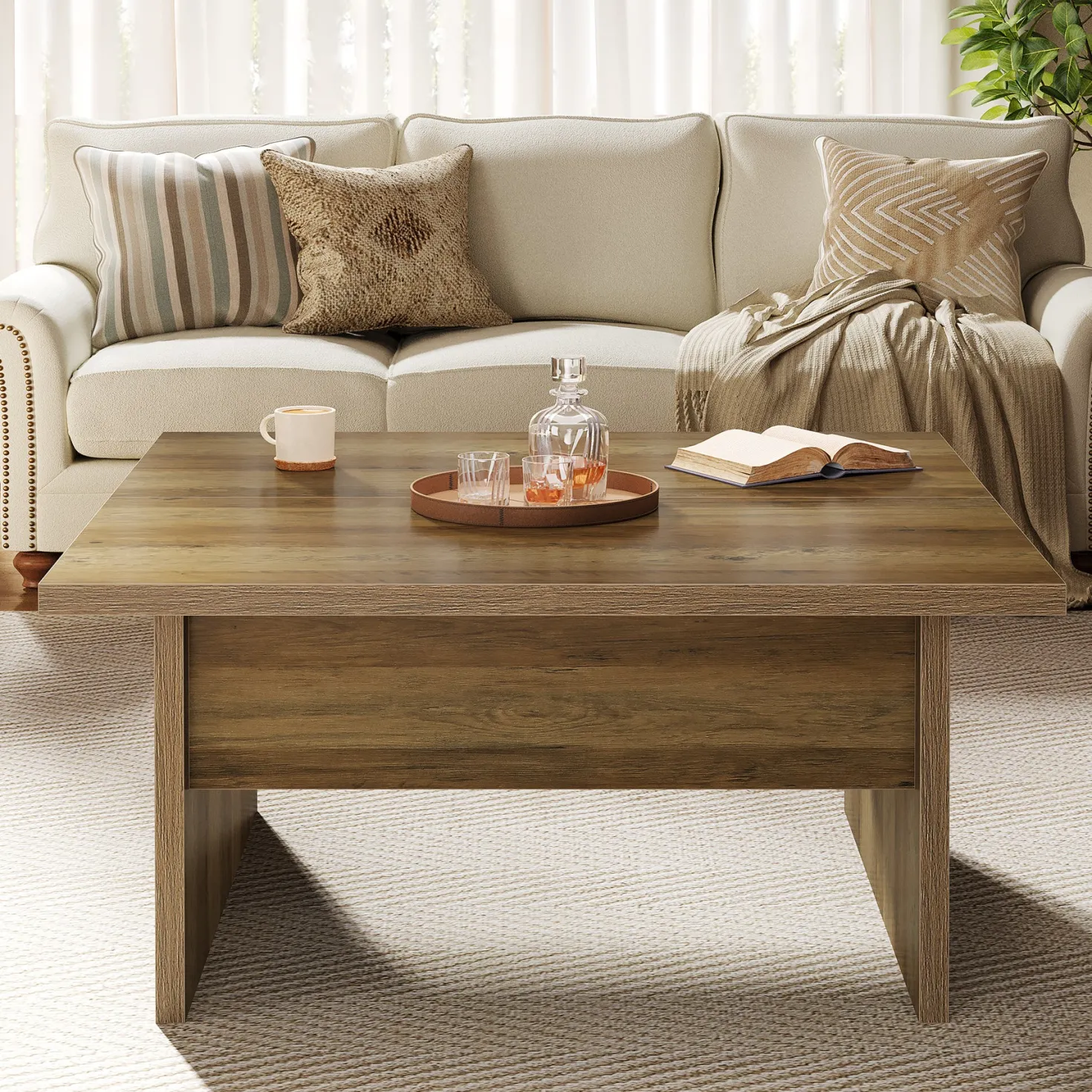 39.4" Square Coffee Table, Farmhouse Cocktail Tea Center Table for Living Room