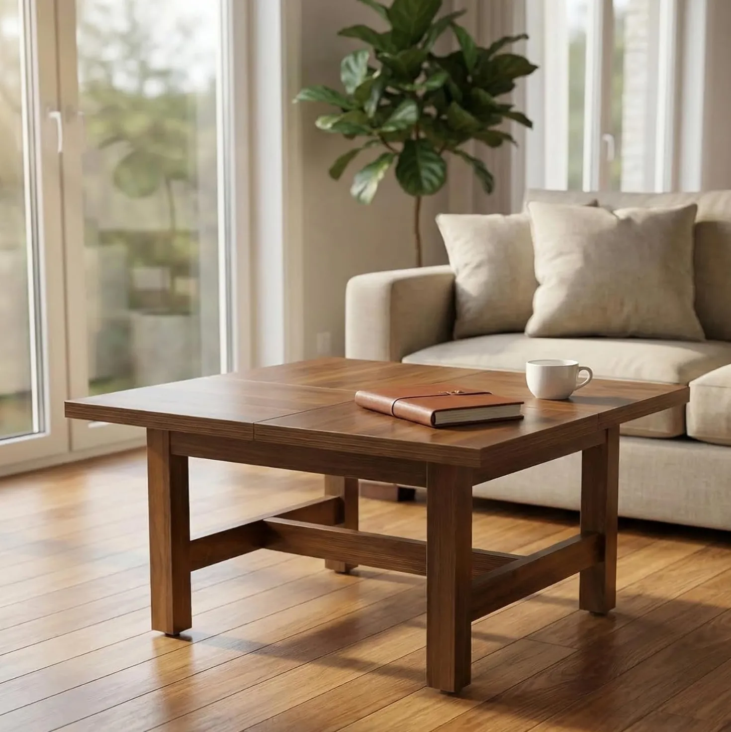 31" Square Coffee Table, Wooden Farmhouse Center Table with Sturdy Legs