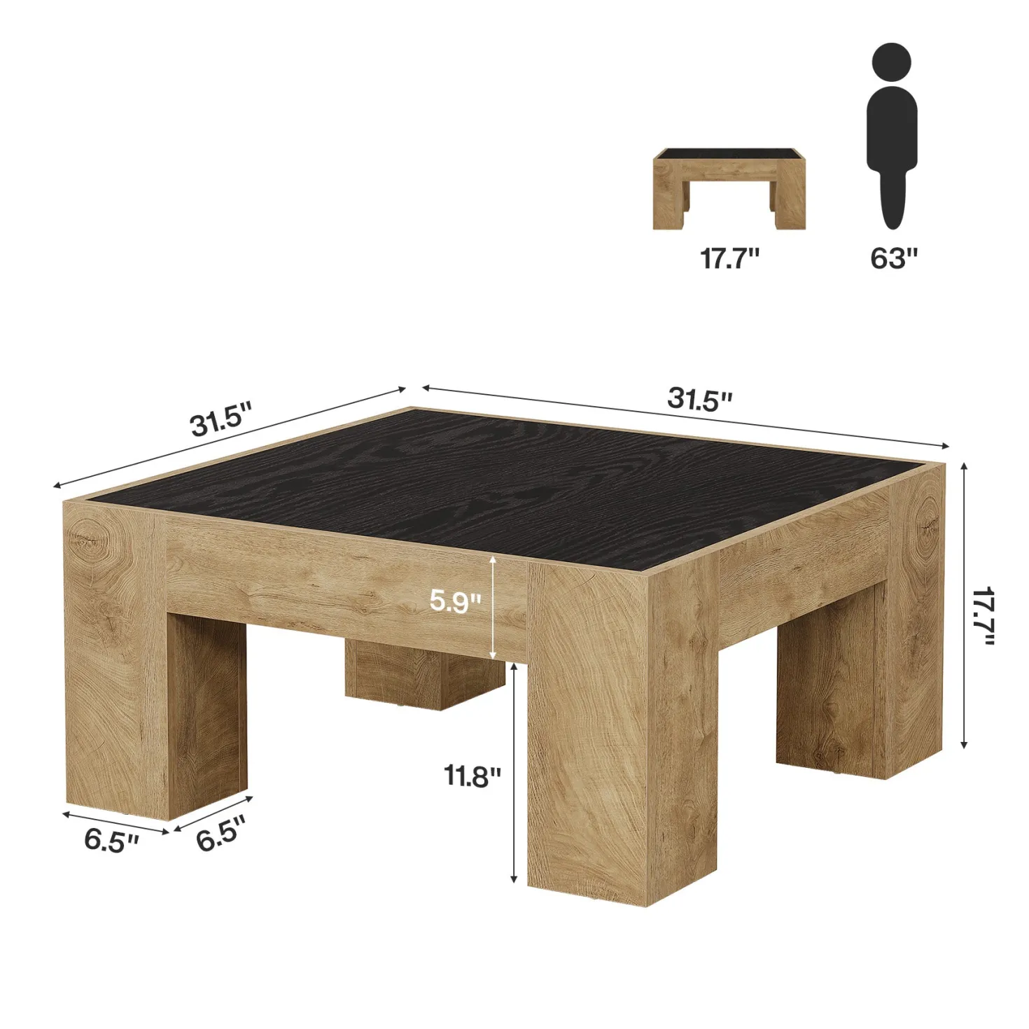 31.5" Square Coffee Tables, Farmhouse Center Table with Sturdy Legs