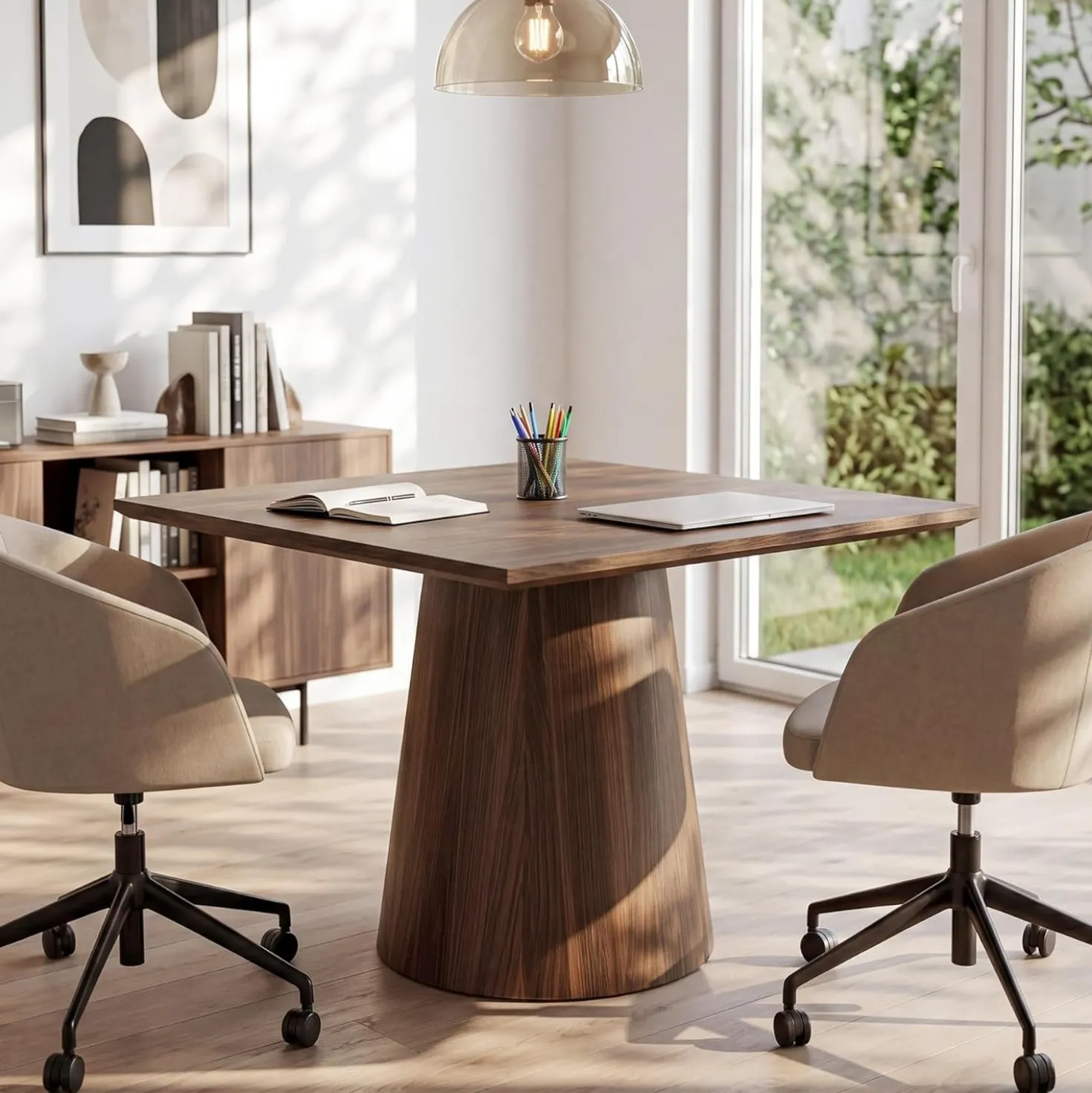 31.5" Square Conference Table, Wooden Meeting Room Table for 4 People