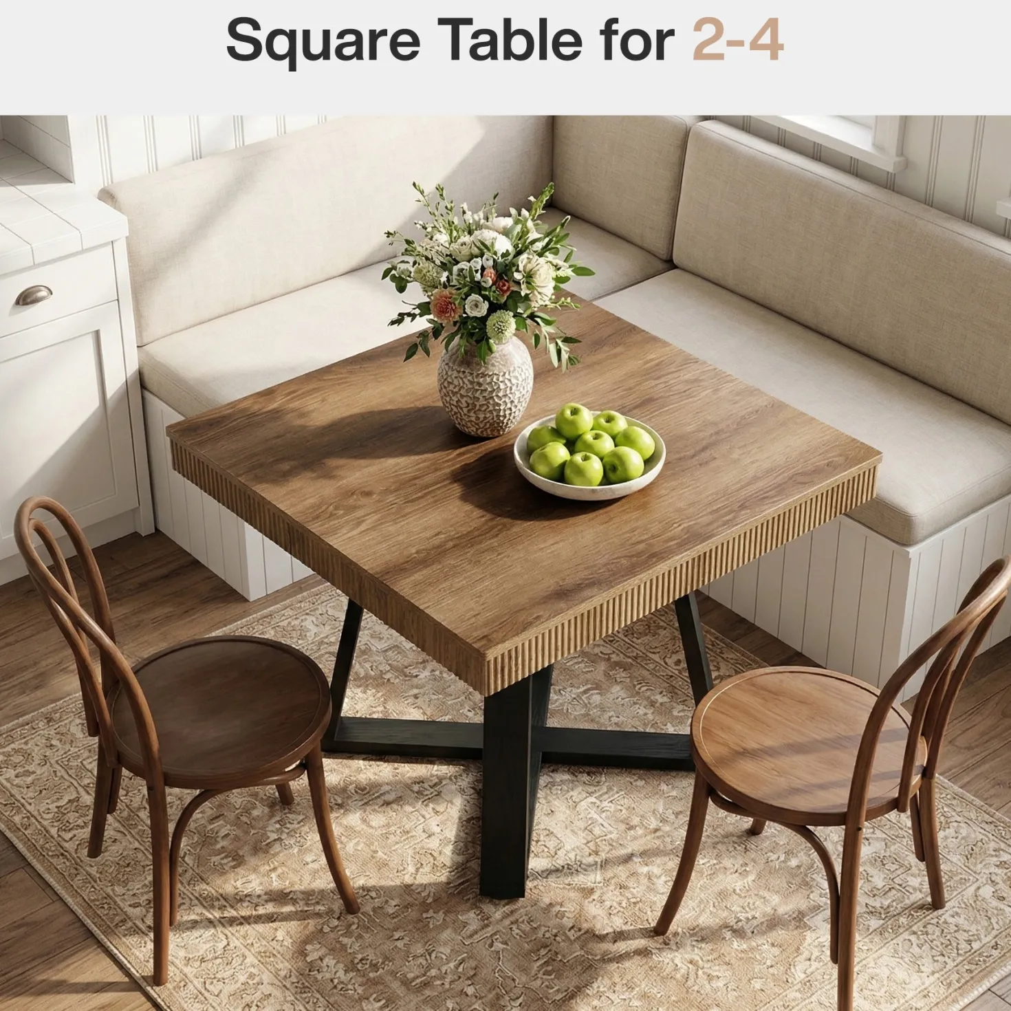31.5" Square Dining Table, Small Kitchen Table with Fluted Edge for 4