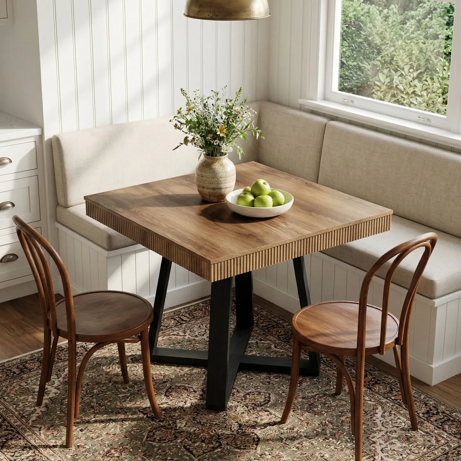 31.5" Square Dining Table, Small Kitchen Table with Fluted Edge for 4